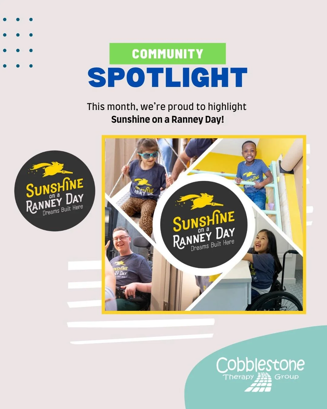 Community Partner Spotlight: Sunshine on a Ranney Day! 🌟

We&rsquo;re proud to feature Sunshine on a Ranney Day as our Community Partner of the Month! 💛

This incredible nonprofit transforms the lives of children with special needs by creating drea
