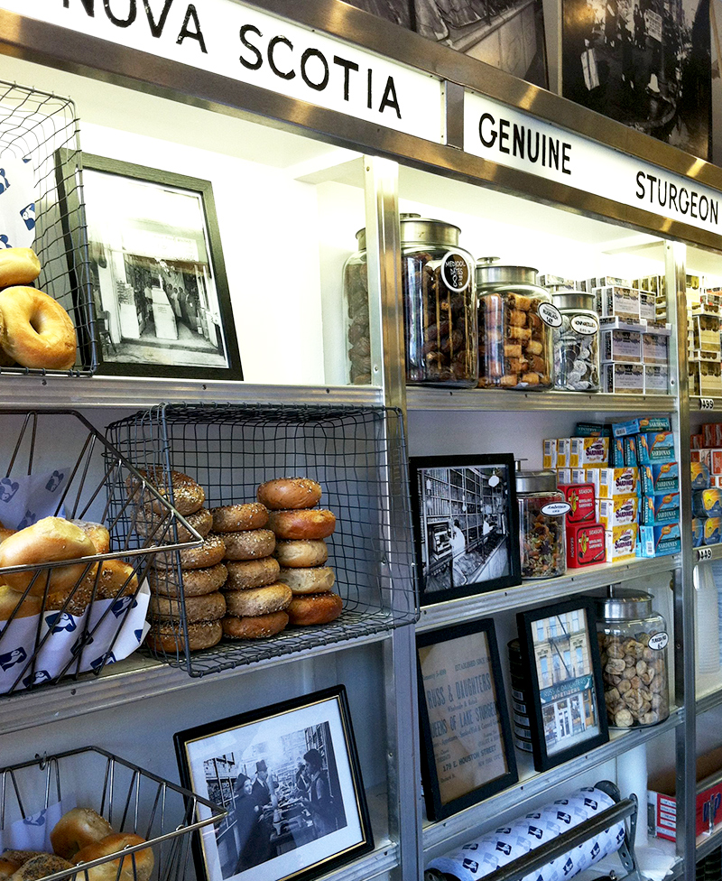 Counter with bagels and pictures