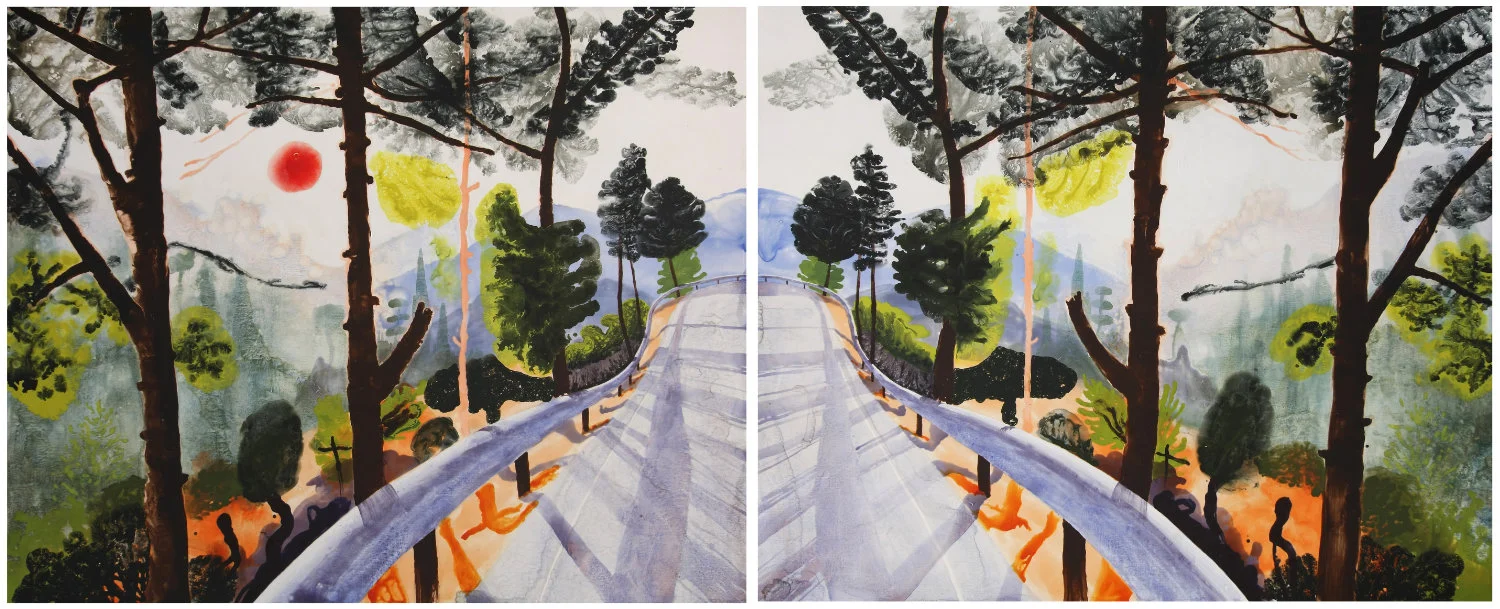 Mortitx II (diptych), 2007, urethane and pigment dispersion on canvas, 170 x 425 cm (170 x 210 cm ea. panel)