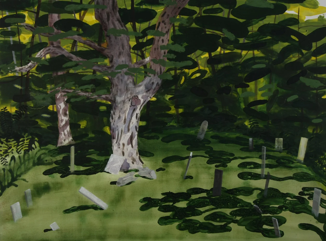 Graveyard , 2008, urethane and pigment dispersion on panel, 140 x 170 cm