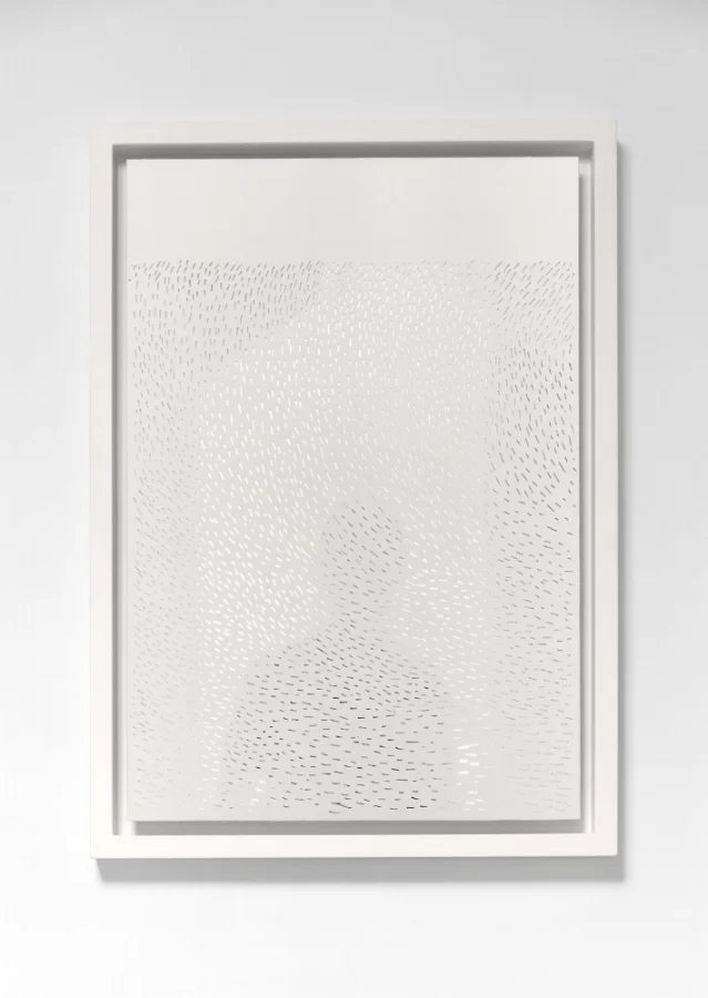 Untitled - MD5 (2nd view), 2011, enamel on glass mirror, wood frame, 70 x 50 cm