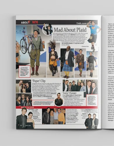 " About Town " feature in The Hollywood Reporter showcasing Hollywood parties and the attendees | layout, photo-imaging