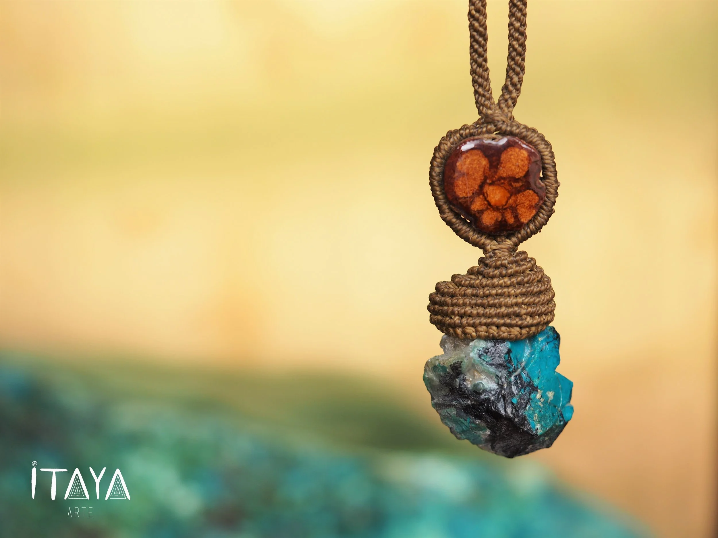 Raw Chrysocolla & Ayahuasca · Macrame Talisman Necklace