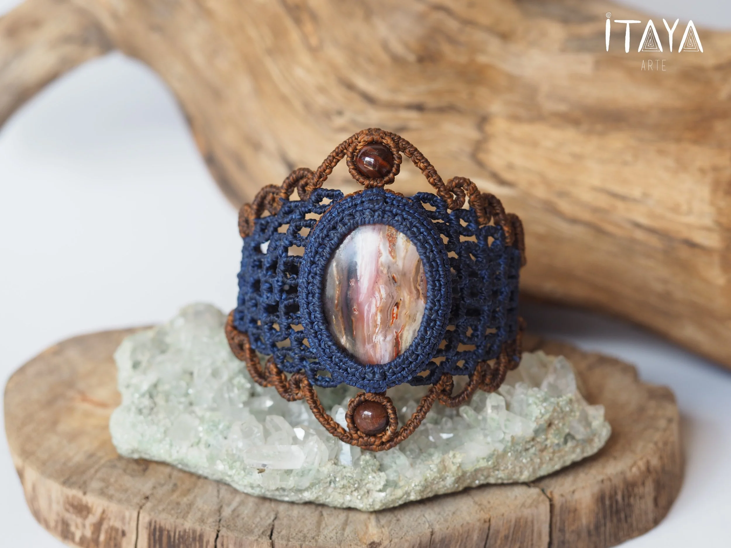 Pink Andean Opal & Red Tiger's Eye · Macrame Bracelet