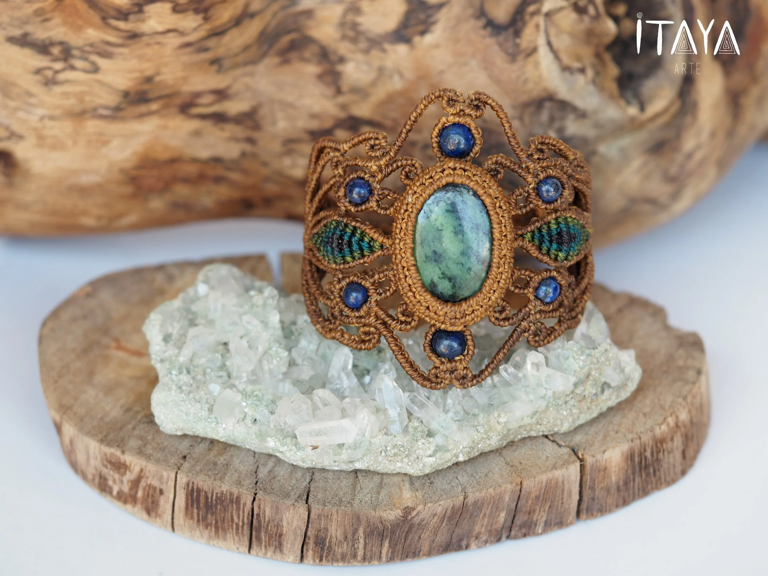 Green Zebra Jasper & Lapis Lazuli · Macrame Bracelet