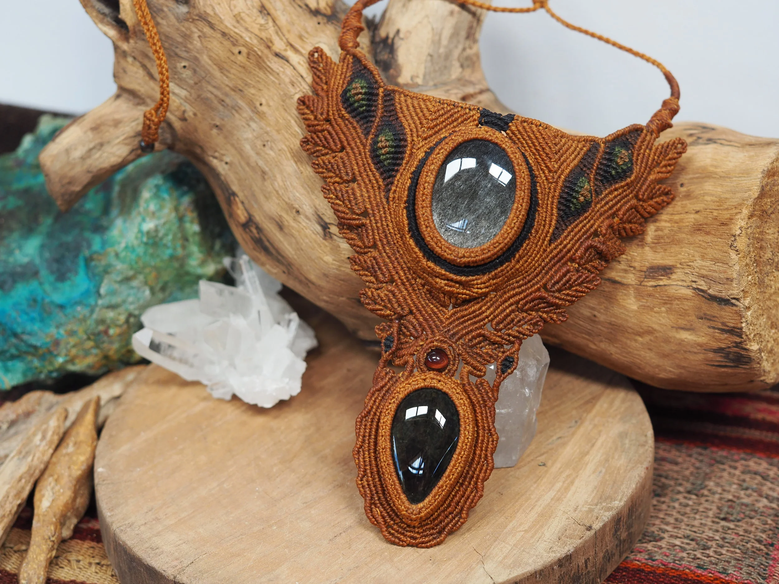 Double Obsidian · Statement Macrame Necklace