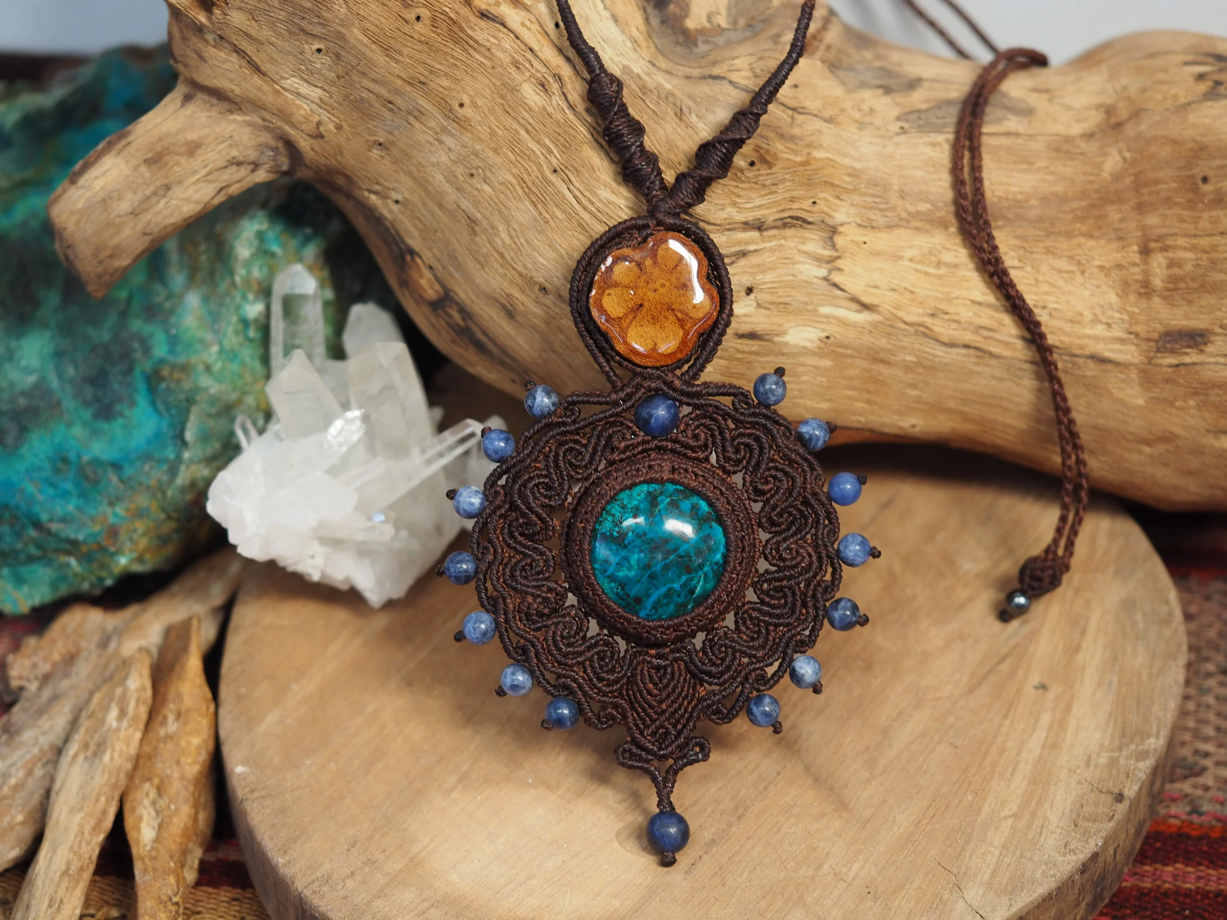 Chrysocolla & Ayahuasca · Macrame Necklace