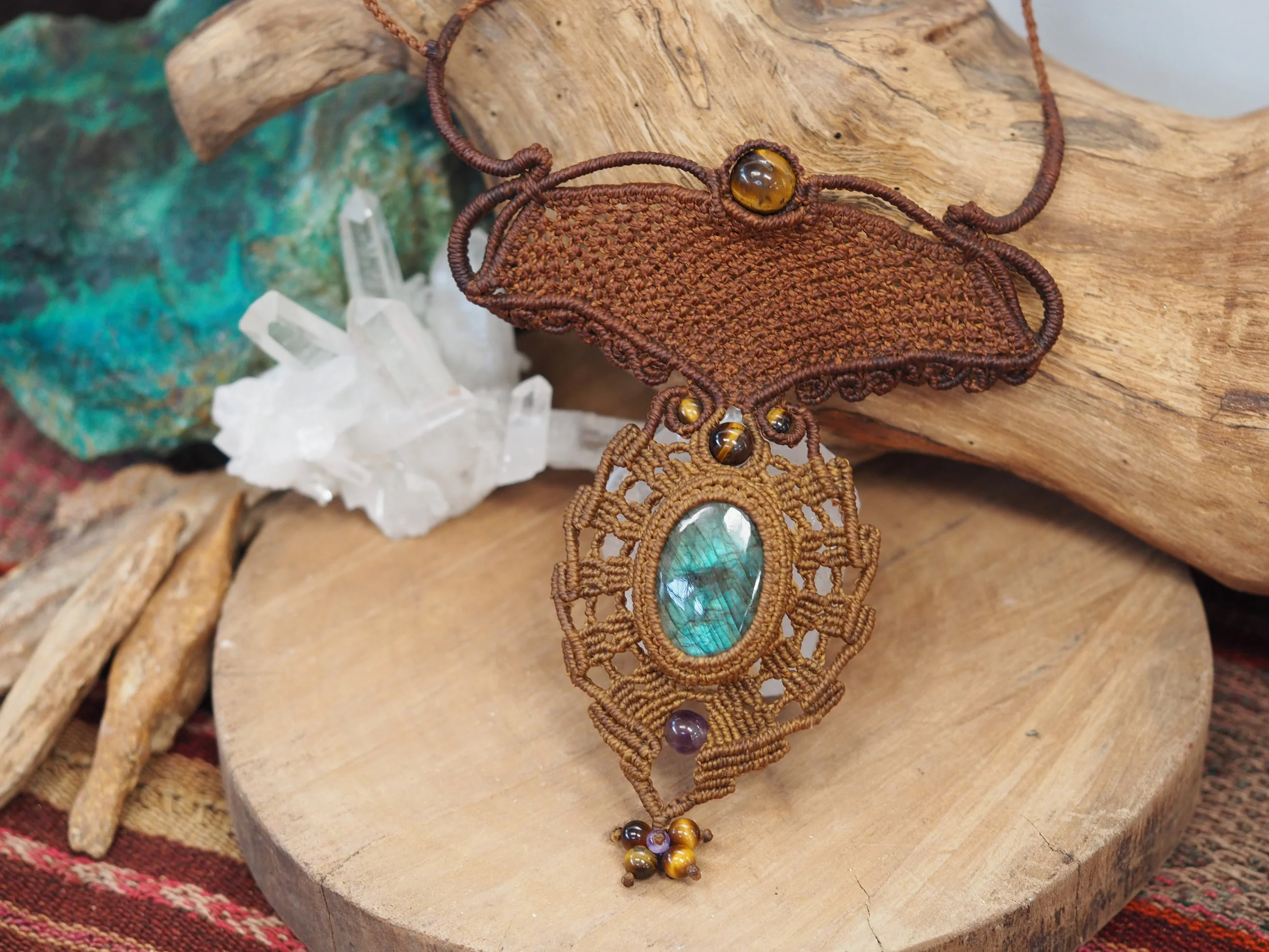 Turquoise Labradorite · Macrame Necklace