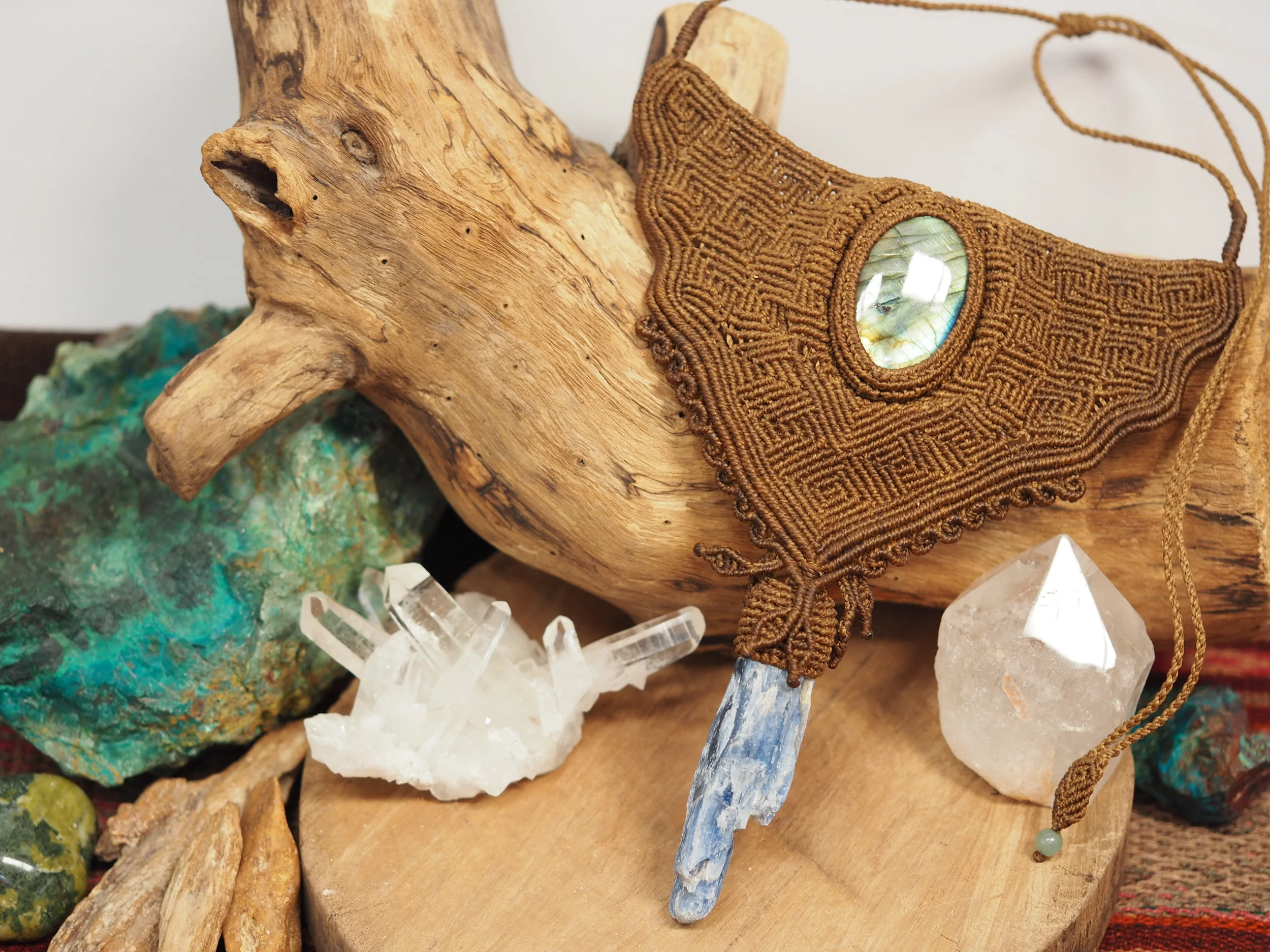 Labradorite & Blue Kyanite · Statement Macrame Necklace