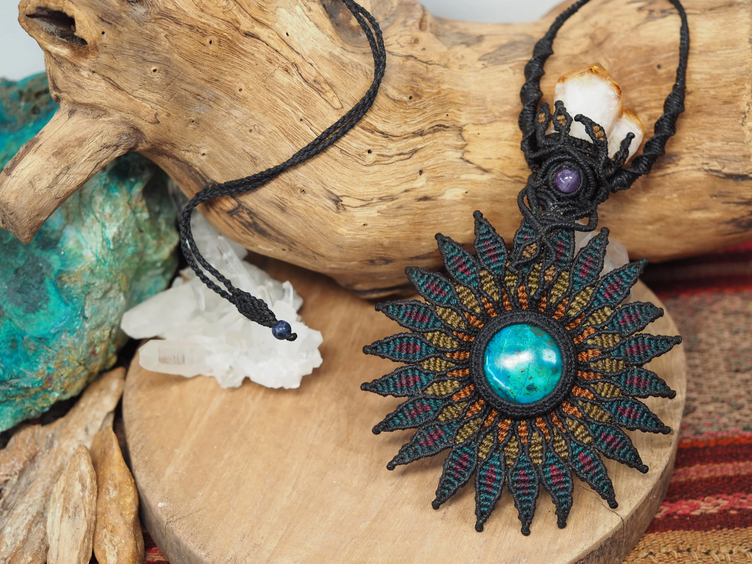 Chrysocolla & Citrine · Mandala Macrame Necklace