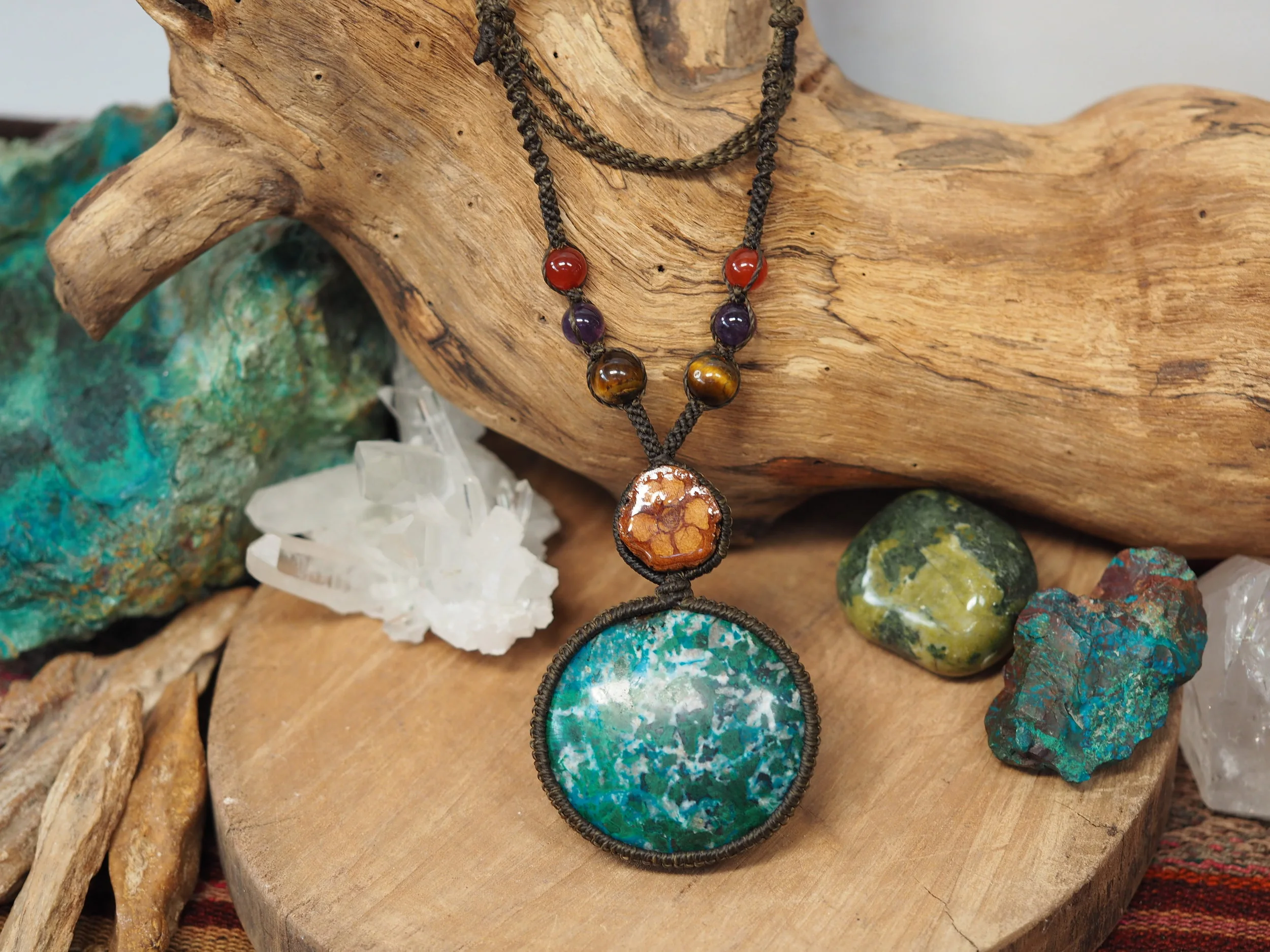 Chrysocolla & Ayahuasca · Macrame Necklace