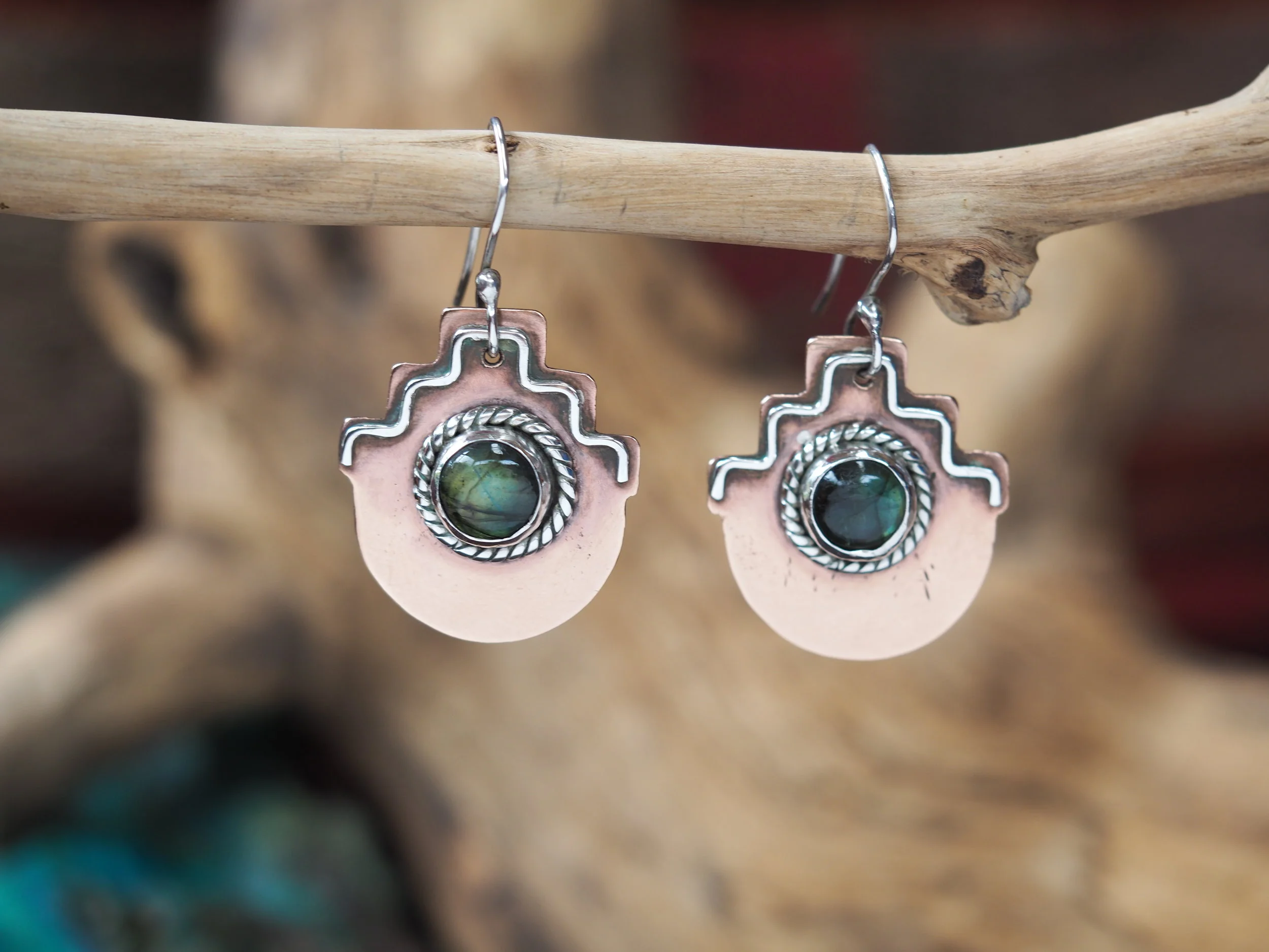 Labradorite · Copper & Silver Earrings