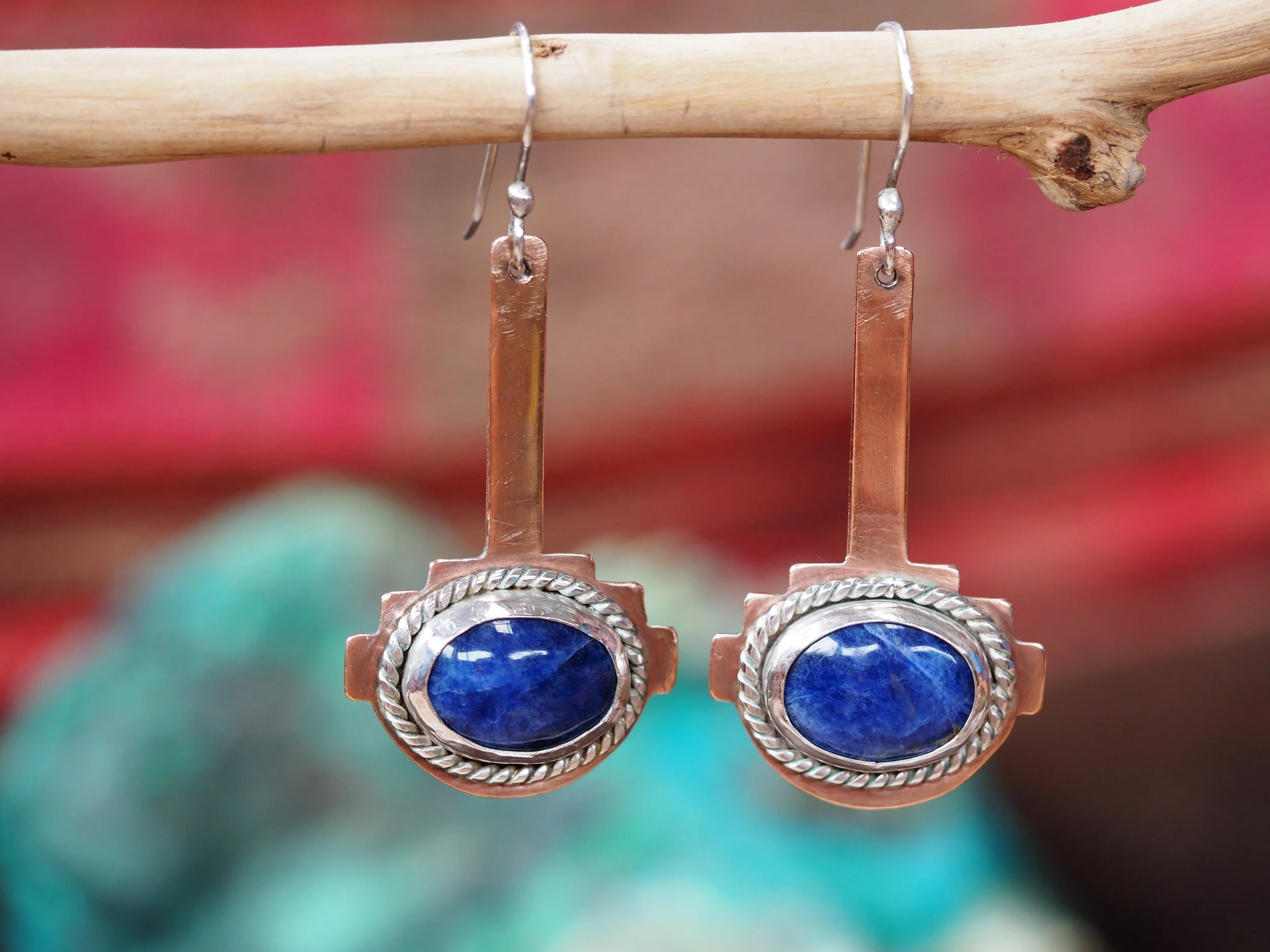 Sodalite · Copper & Silver Earrings