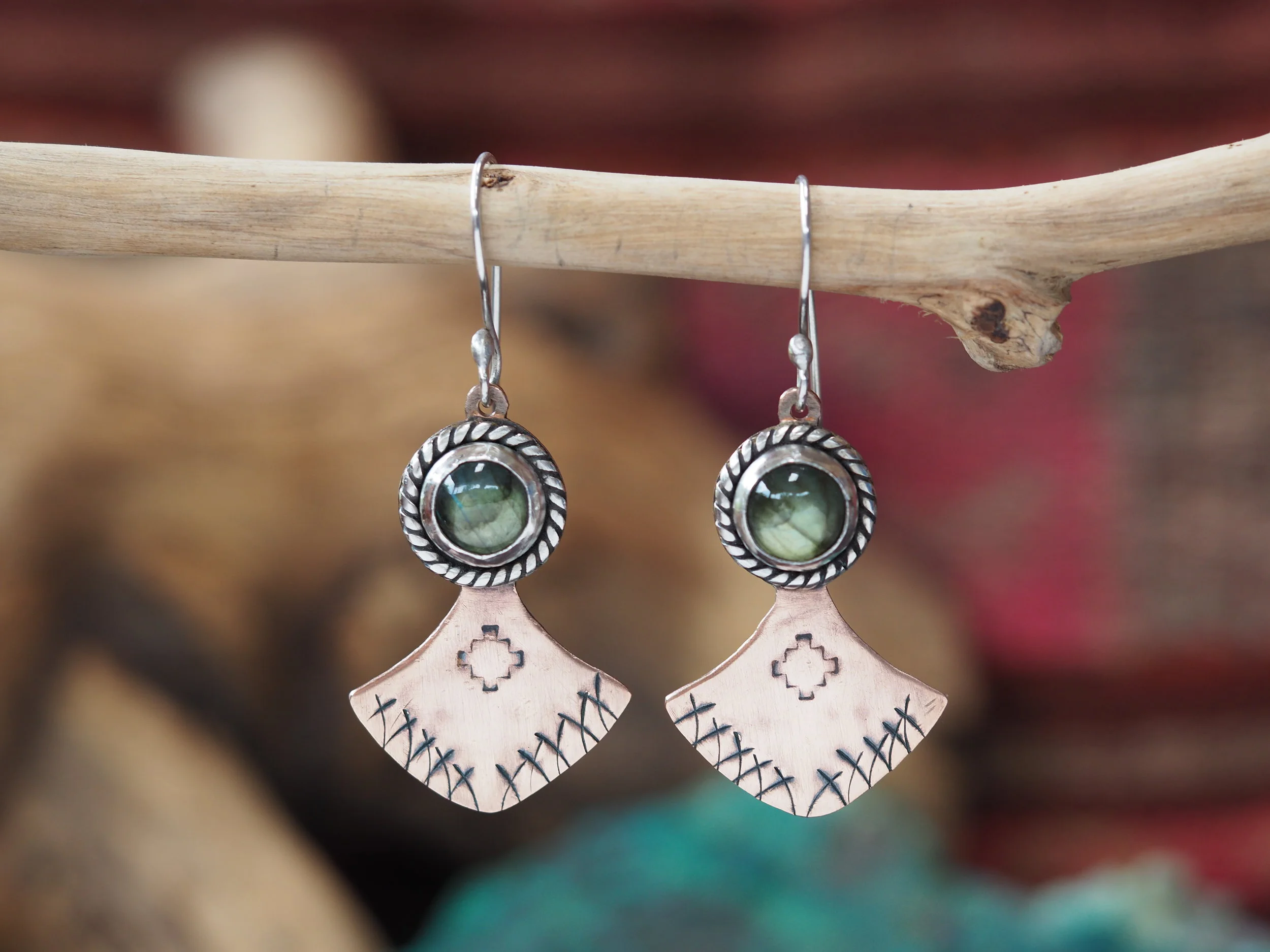 Labradorite · Copper & Silver Earrings