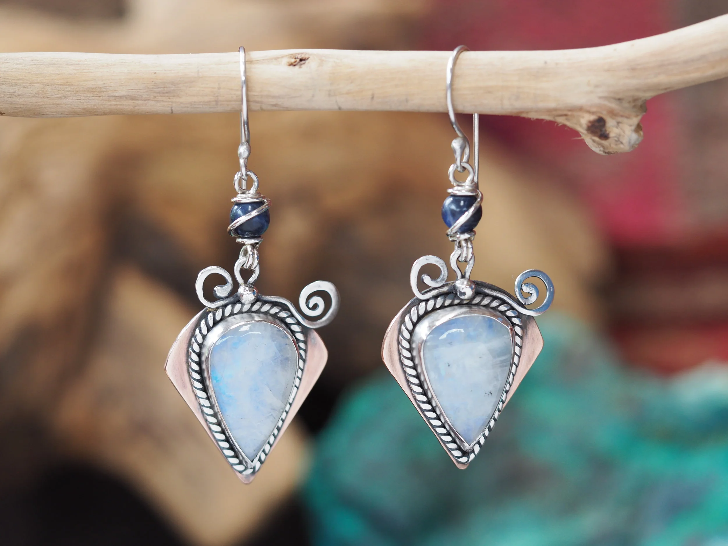 Moonstone · Copper & Silver Earrings