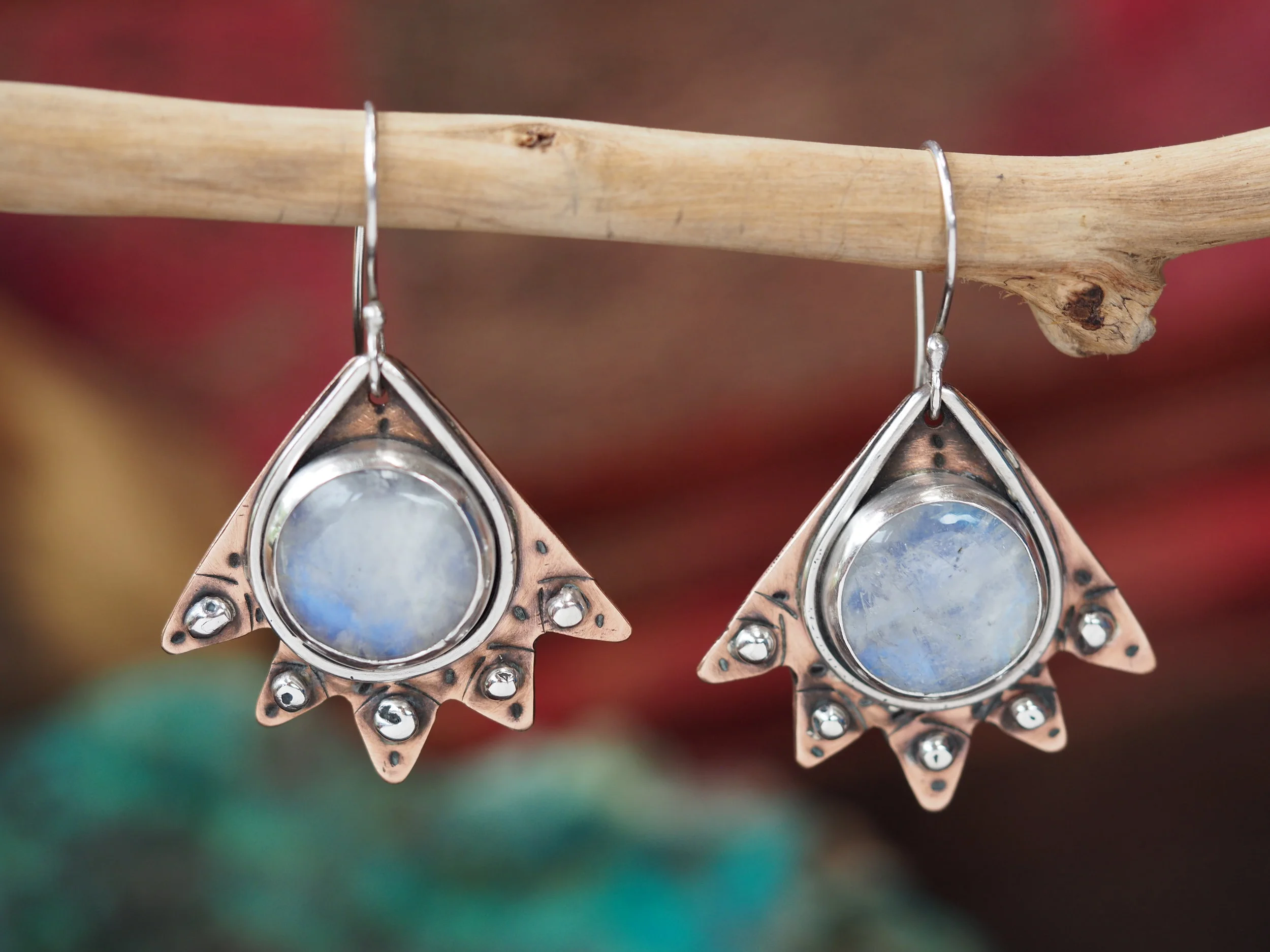 Moonstone · Copper & Silver Earrings