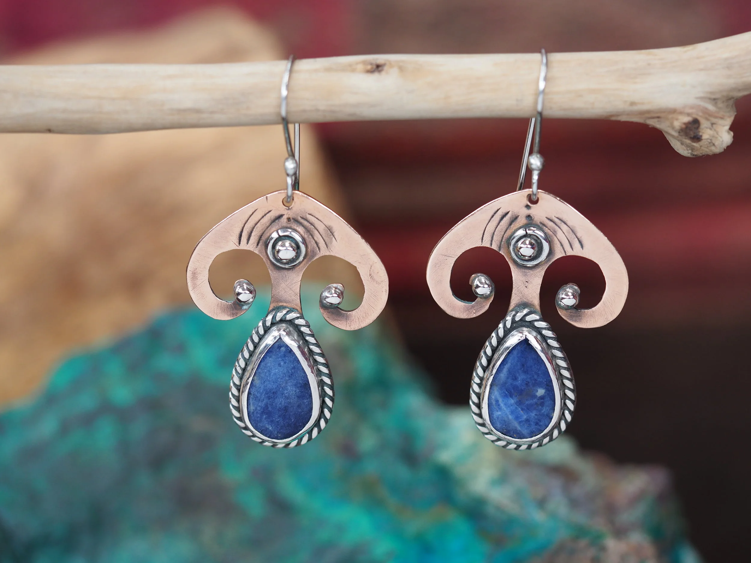 Sodalite · Copper & Silver Earrings