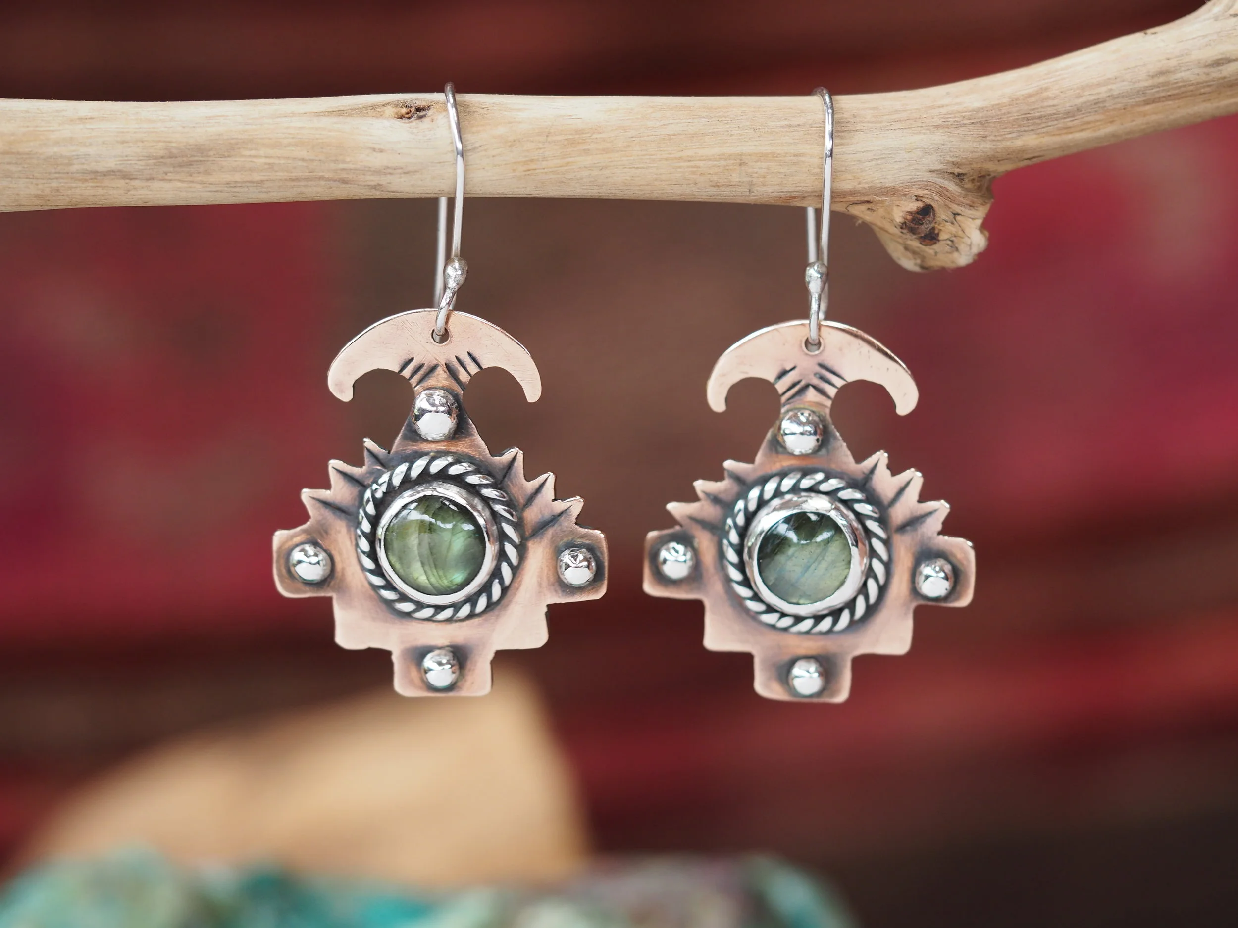 Labradorite · Copper & Silver Earrings