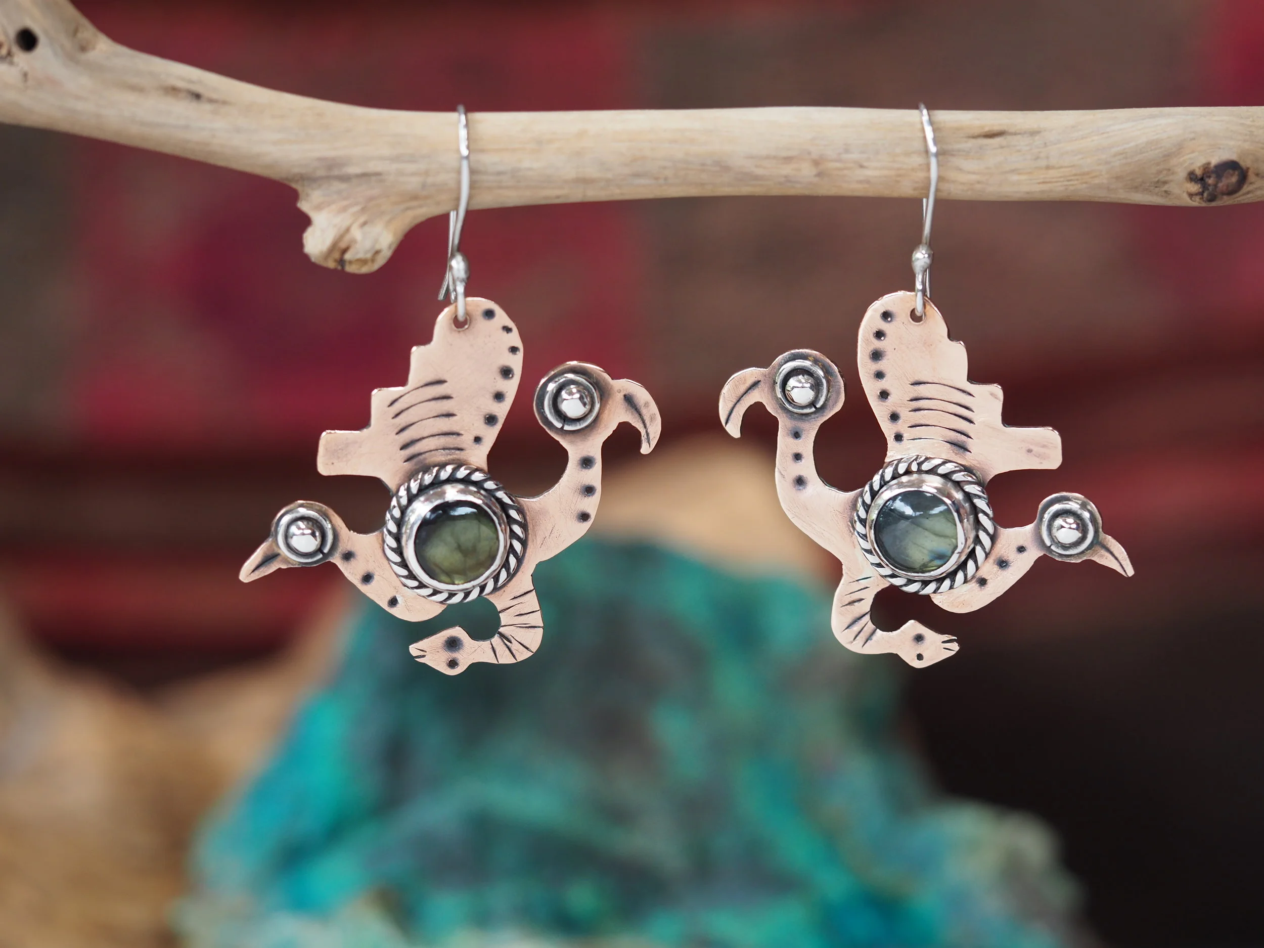 Labradorite · Copper & Silver Earrings