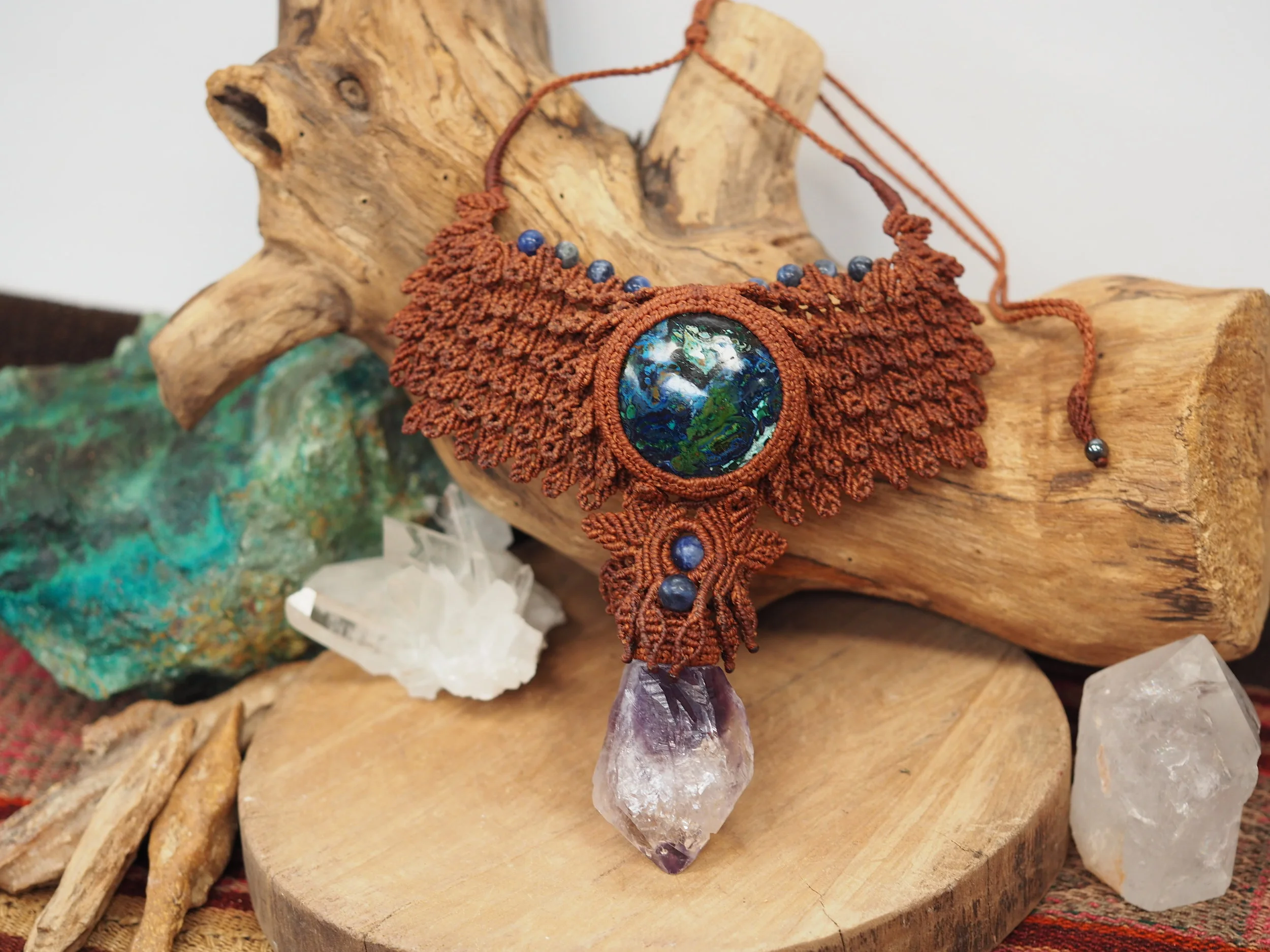 Azurite &amp; Amethyst · Statement Macrame Necklace