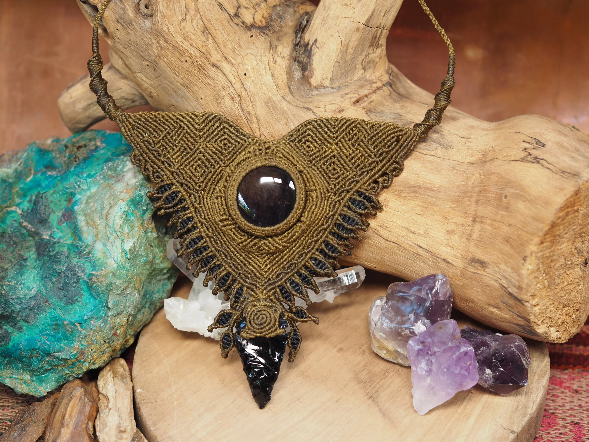 Tribal Double Obsidian · Statement Macrame Necklace