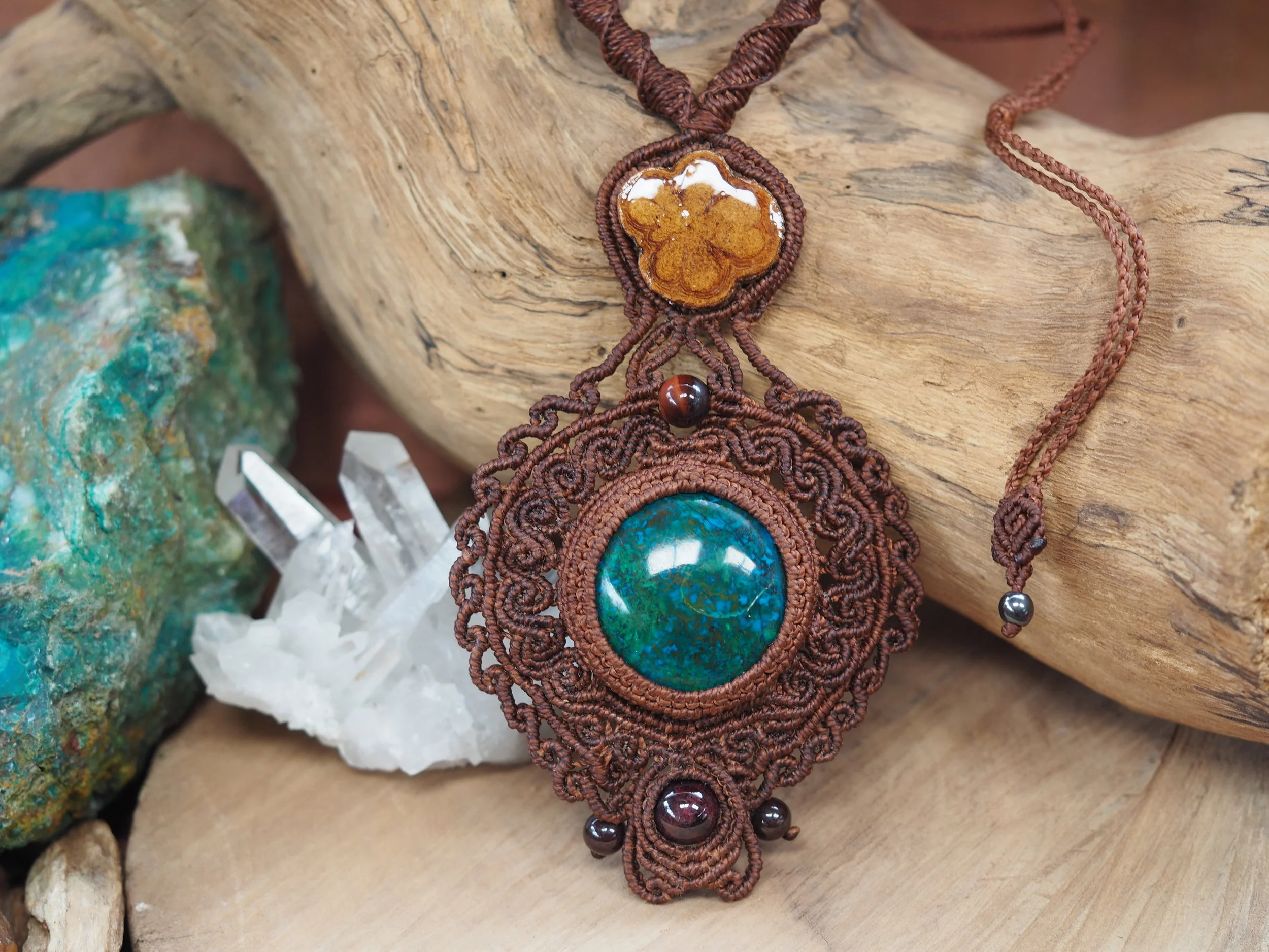Chrysocolla &amp; Ayahuasca · Macrame Necklace
