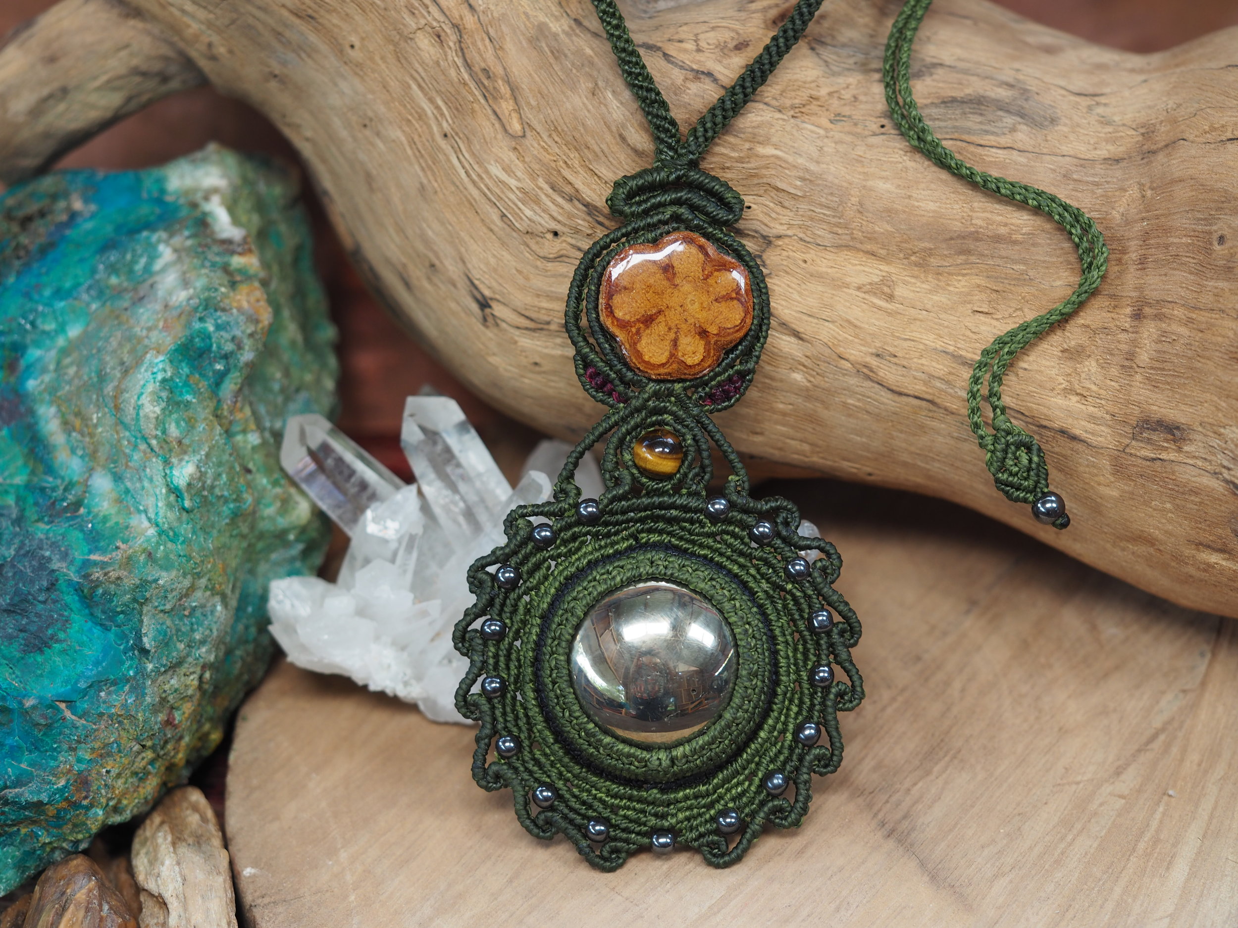 [RESERVED FOR TOMOMI] · Pyrite &amp; Ayahuasca · Macrame Necklace