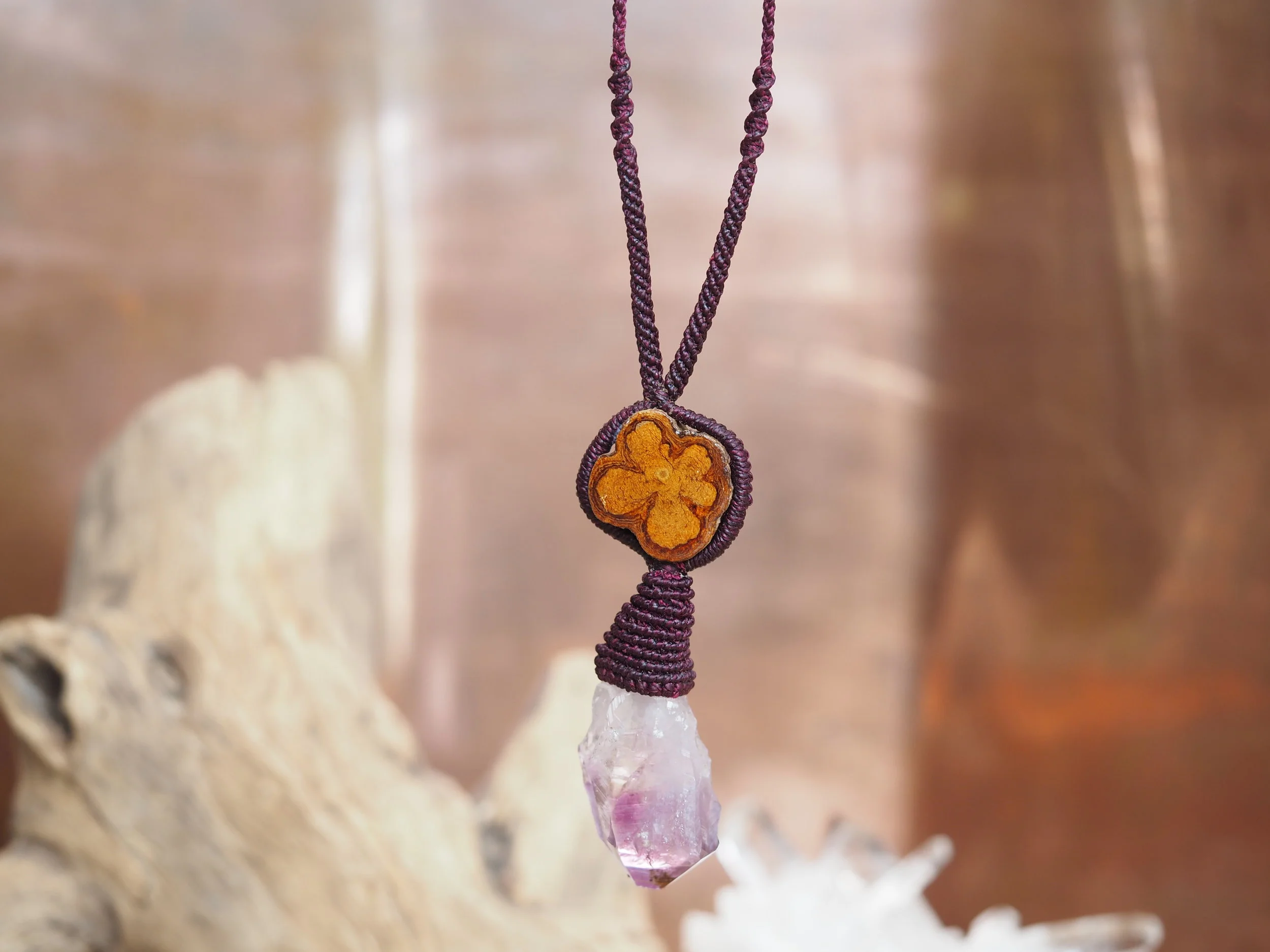 Amethyst &amp; Ayahuasca · Macrame Talisman Necklace 