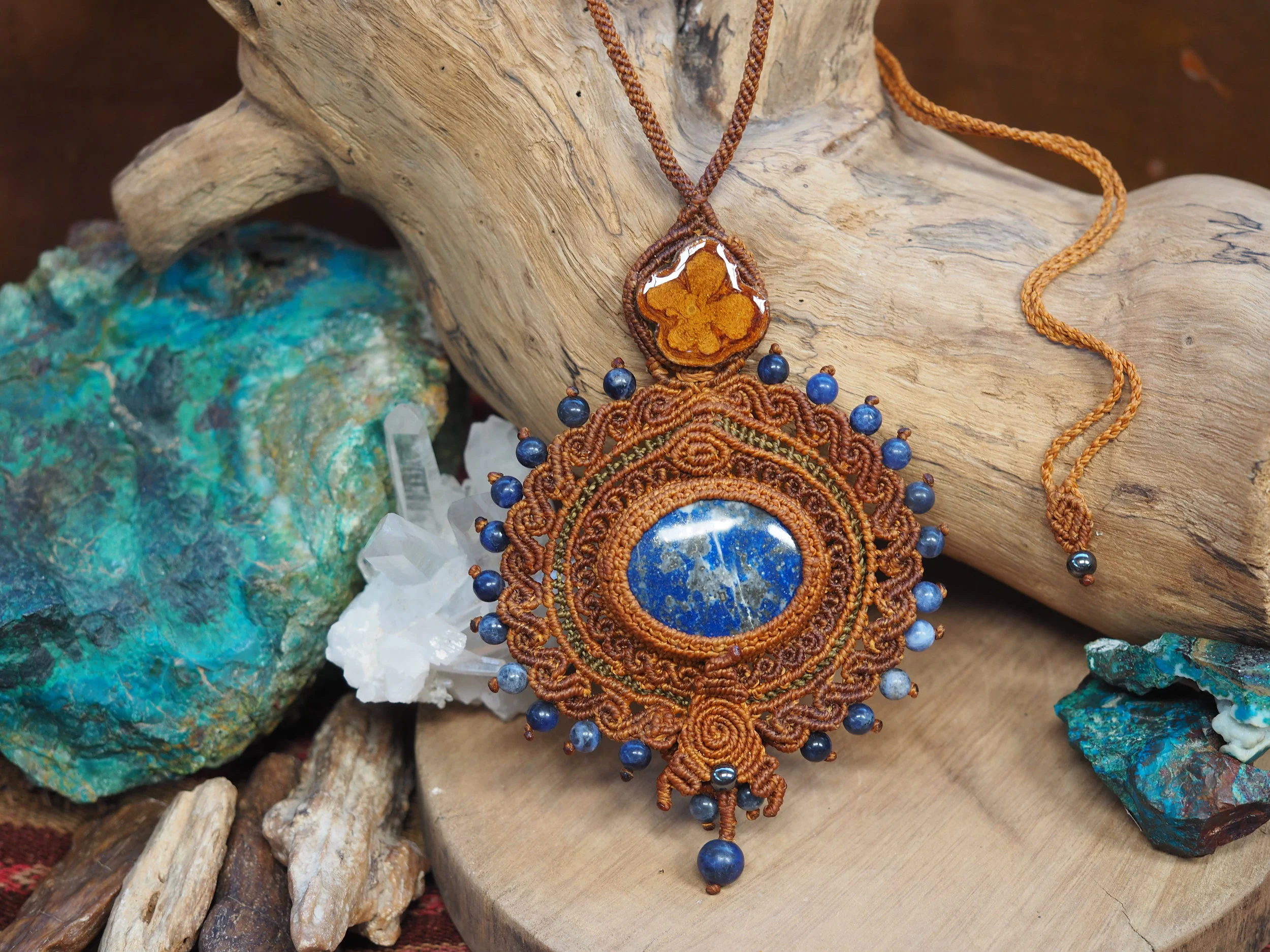 Lapis Lazuli &amp; Ayahuasca · Macrame Necklace