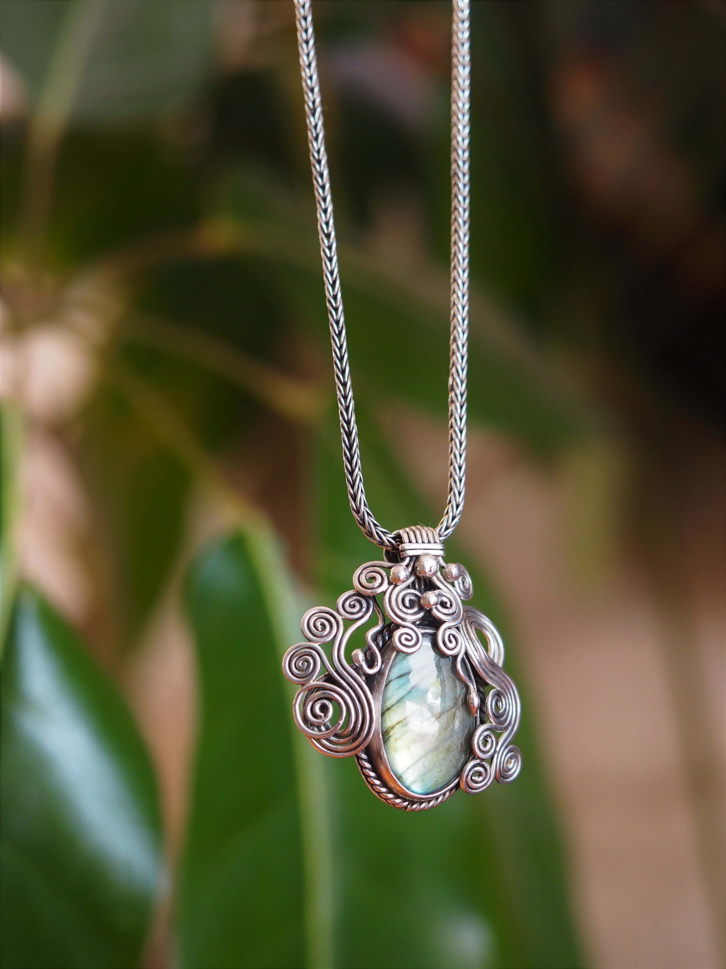 Labradorite Snake · Sterling Silver Necklace