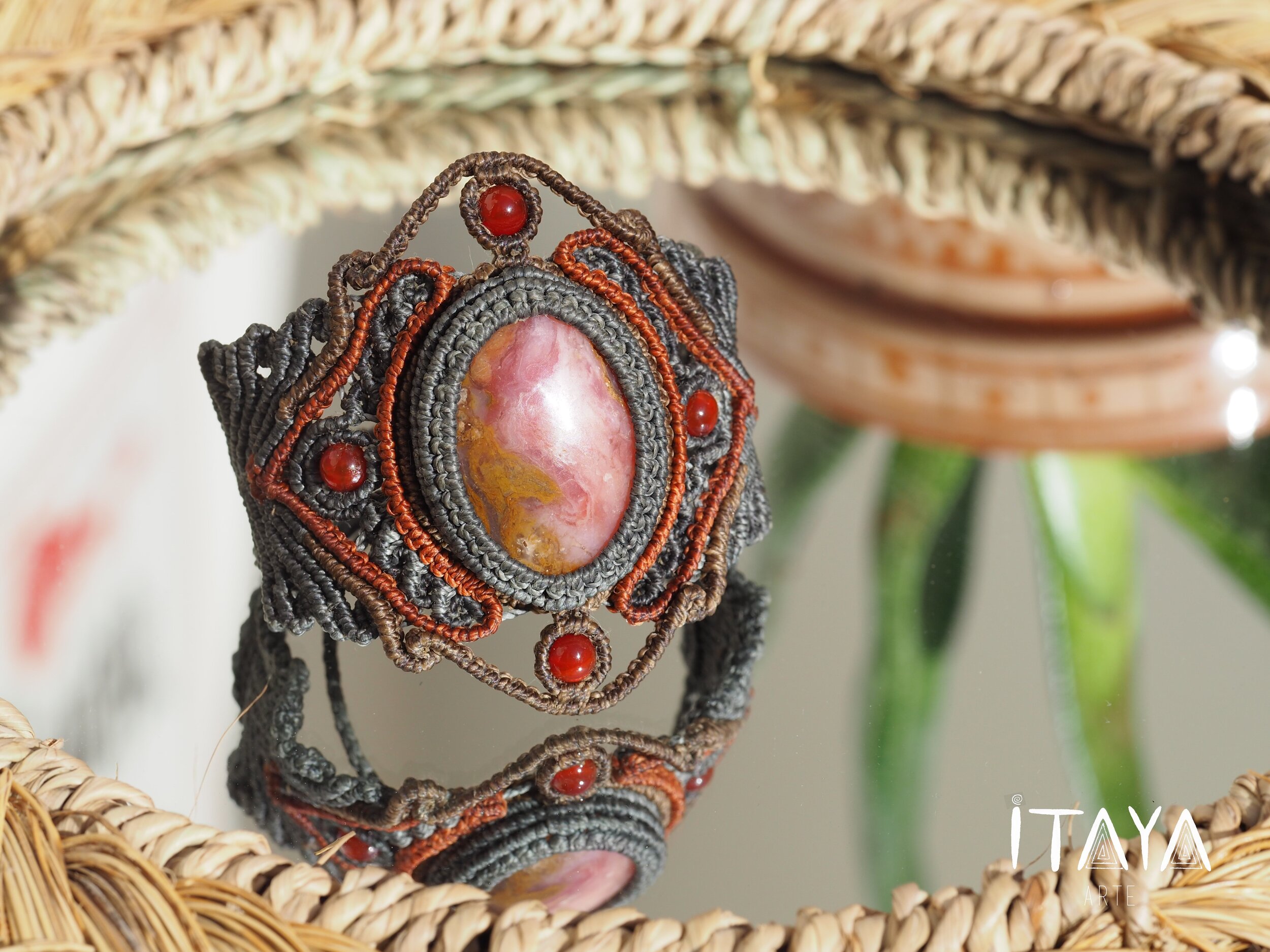 Pink Andean Opal & Agate · Macrame Bracelet
