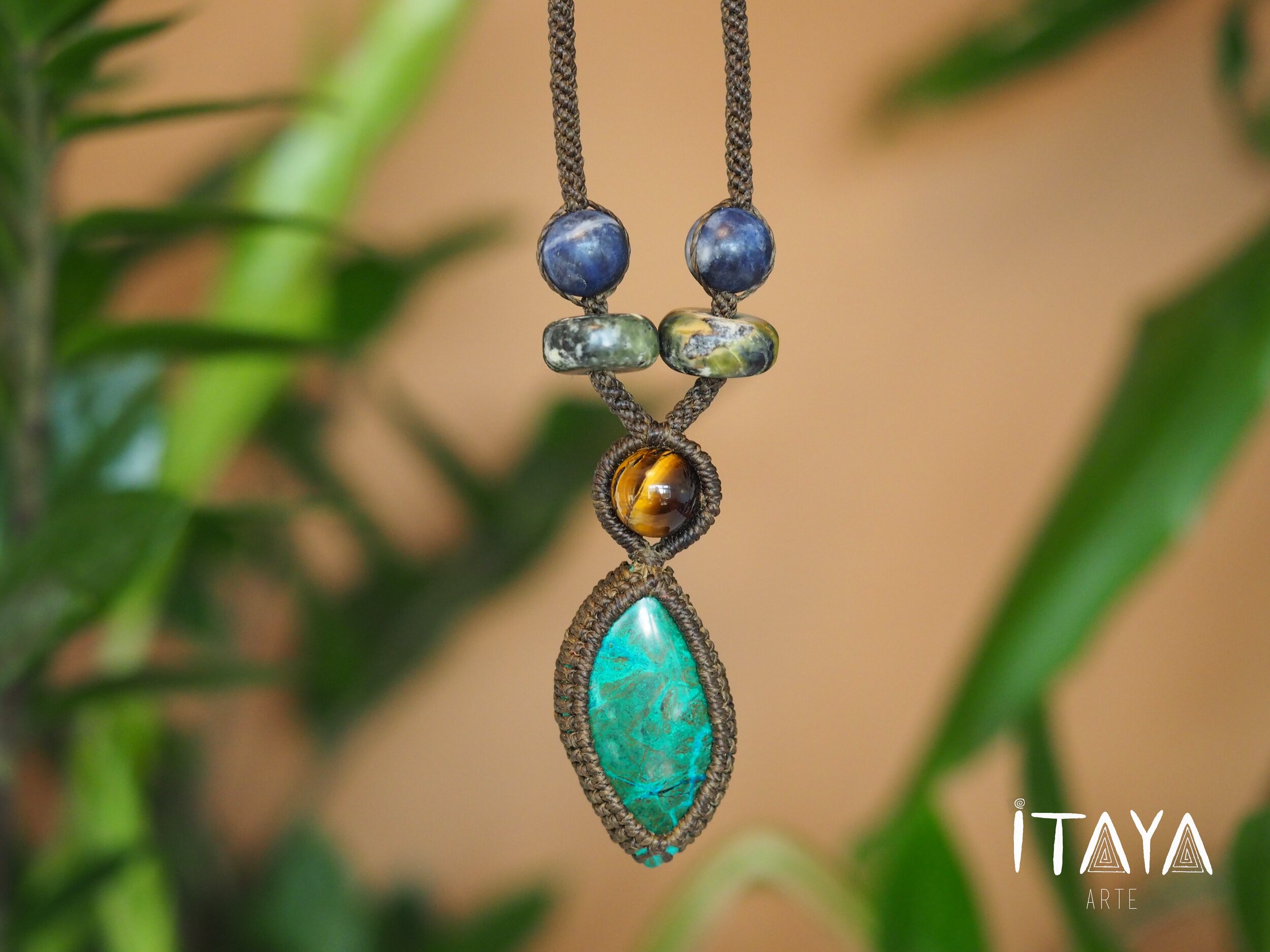 Chrysocolla & Tiger's Eye · Macrame Talisman Necklace