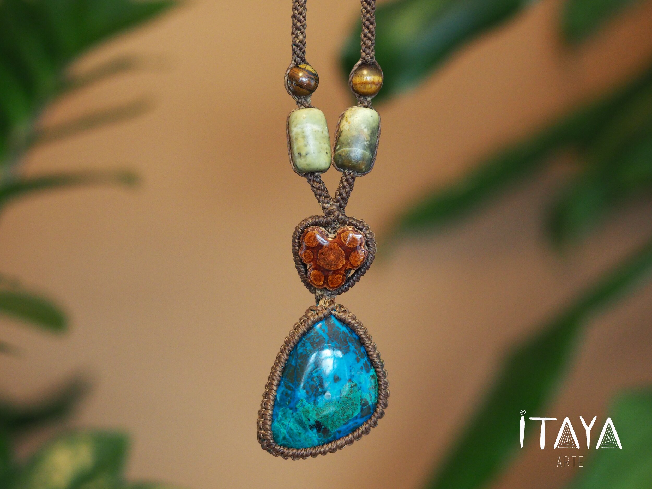 Chrysocolla & Red Ayahuasca · Macrame Talisman Necklace