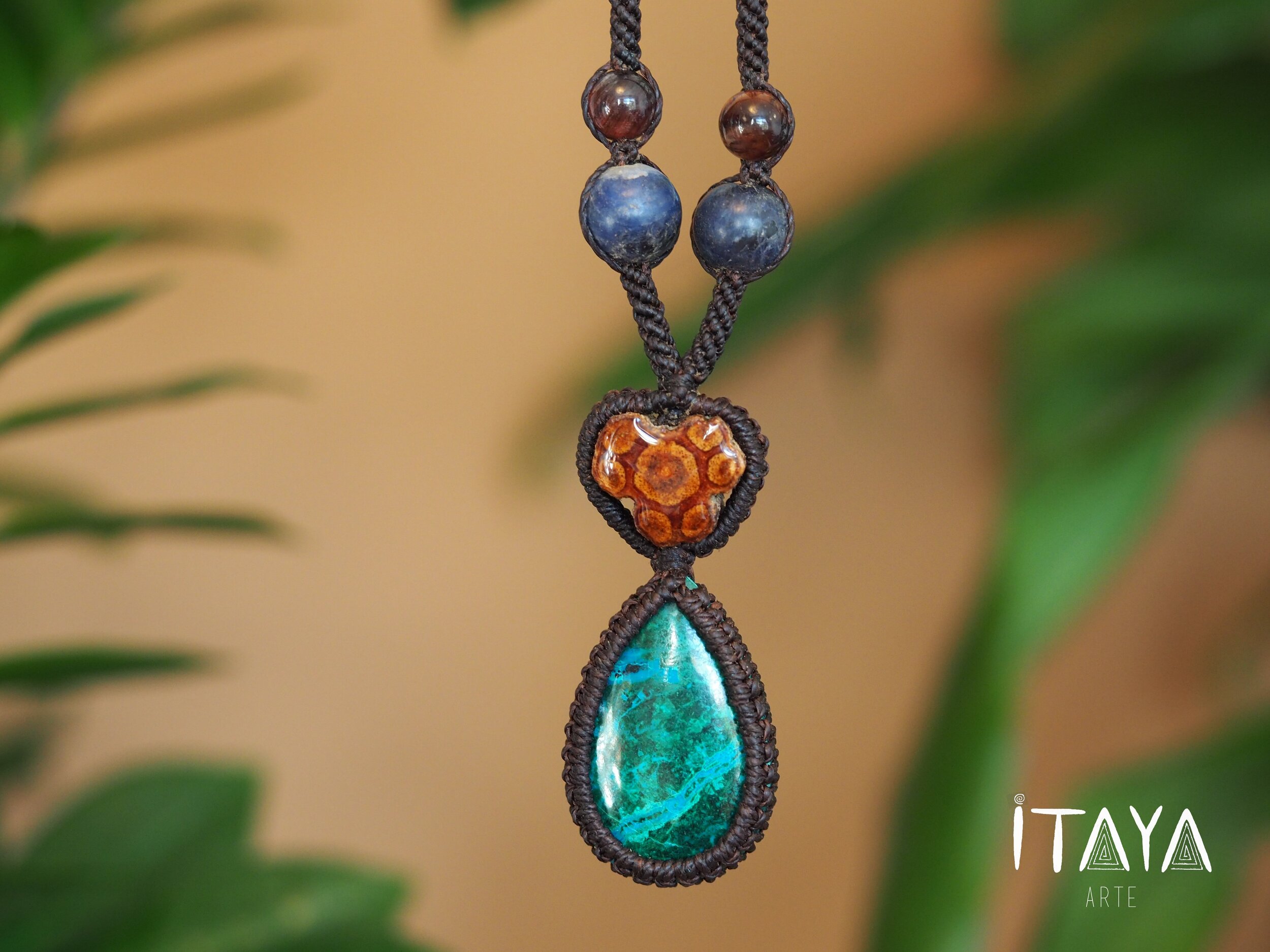 Chrysocolla & Red Ayahuasca · Macrame Talisman Necklace
