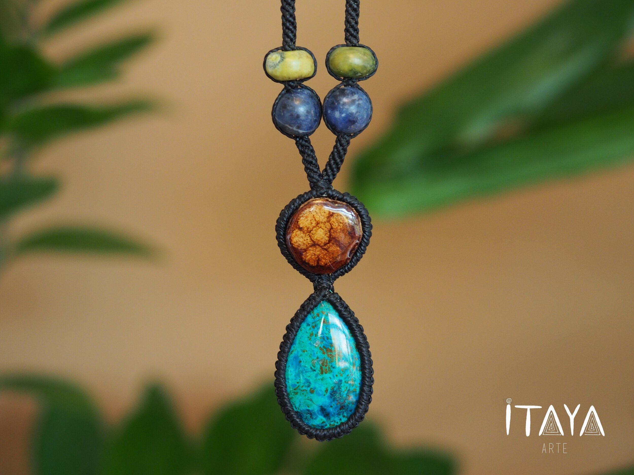 Chrysocolla & Ayahuasca · Macrame Talisman Necklace