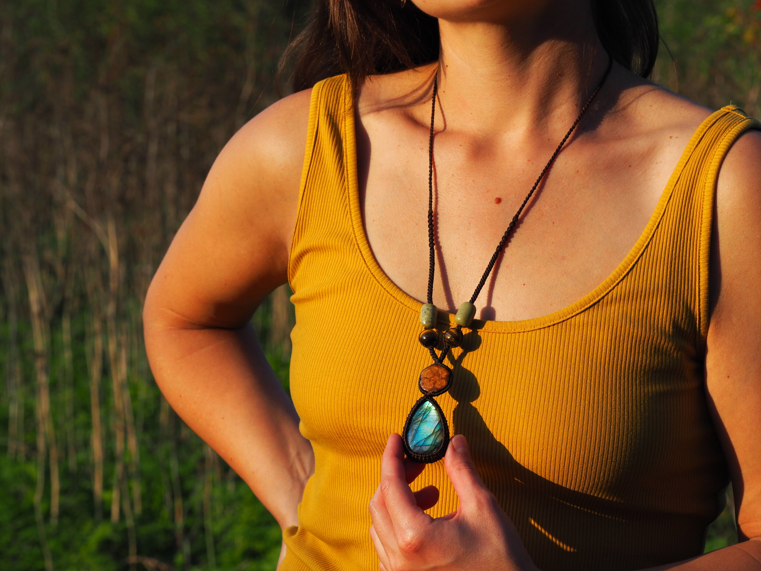 Labradorite &amp; Ayahuasca · Macrame Talisman Necklace 