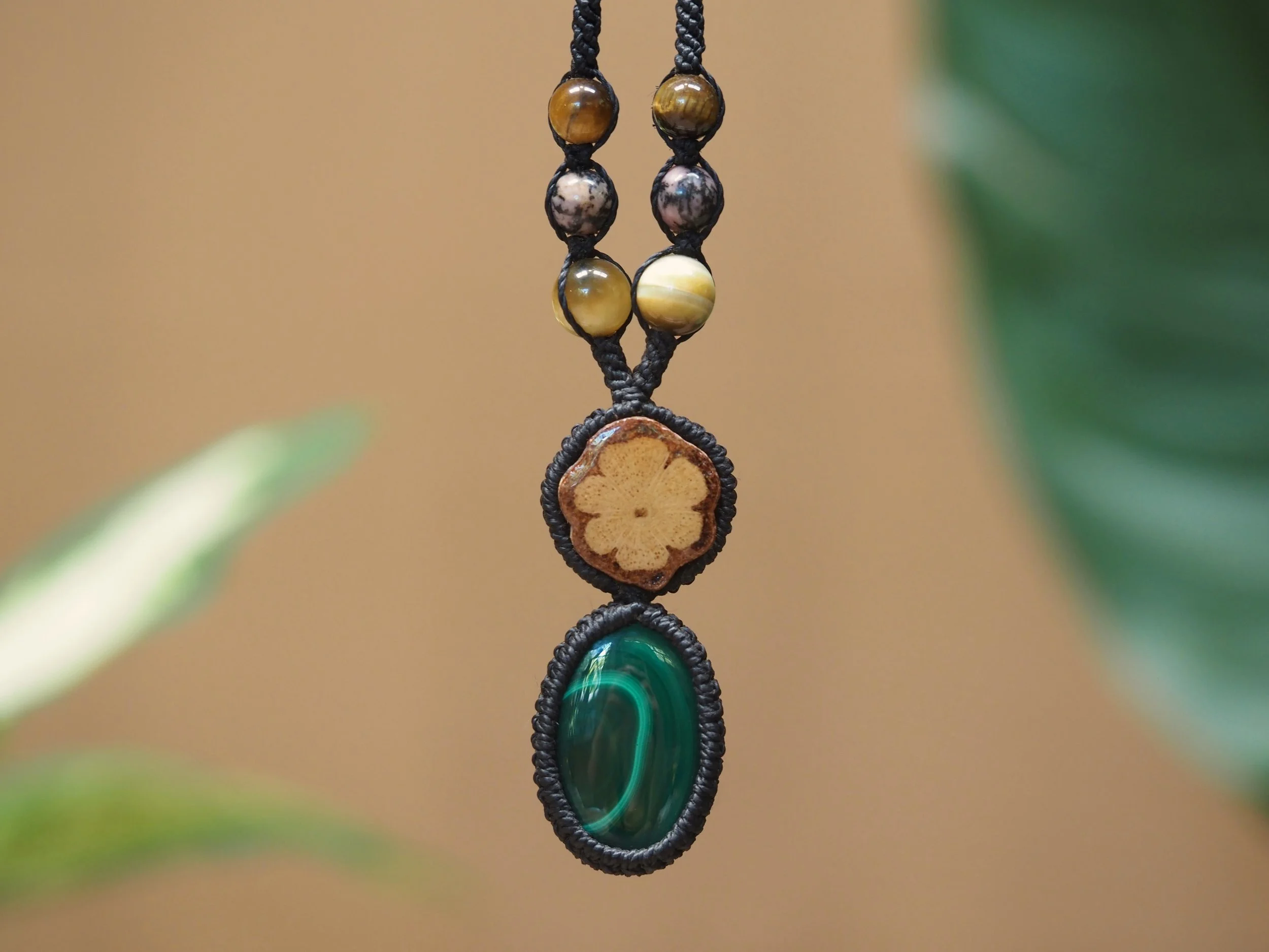 Malachite & Ayahuasca · Macrame Talisman Necklace