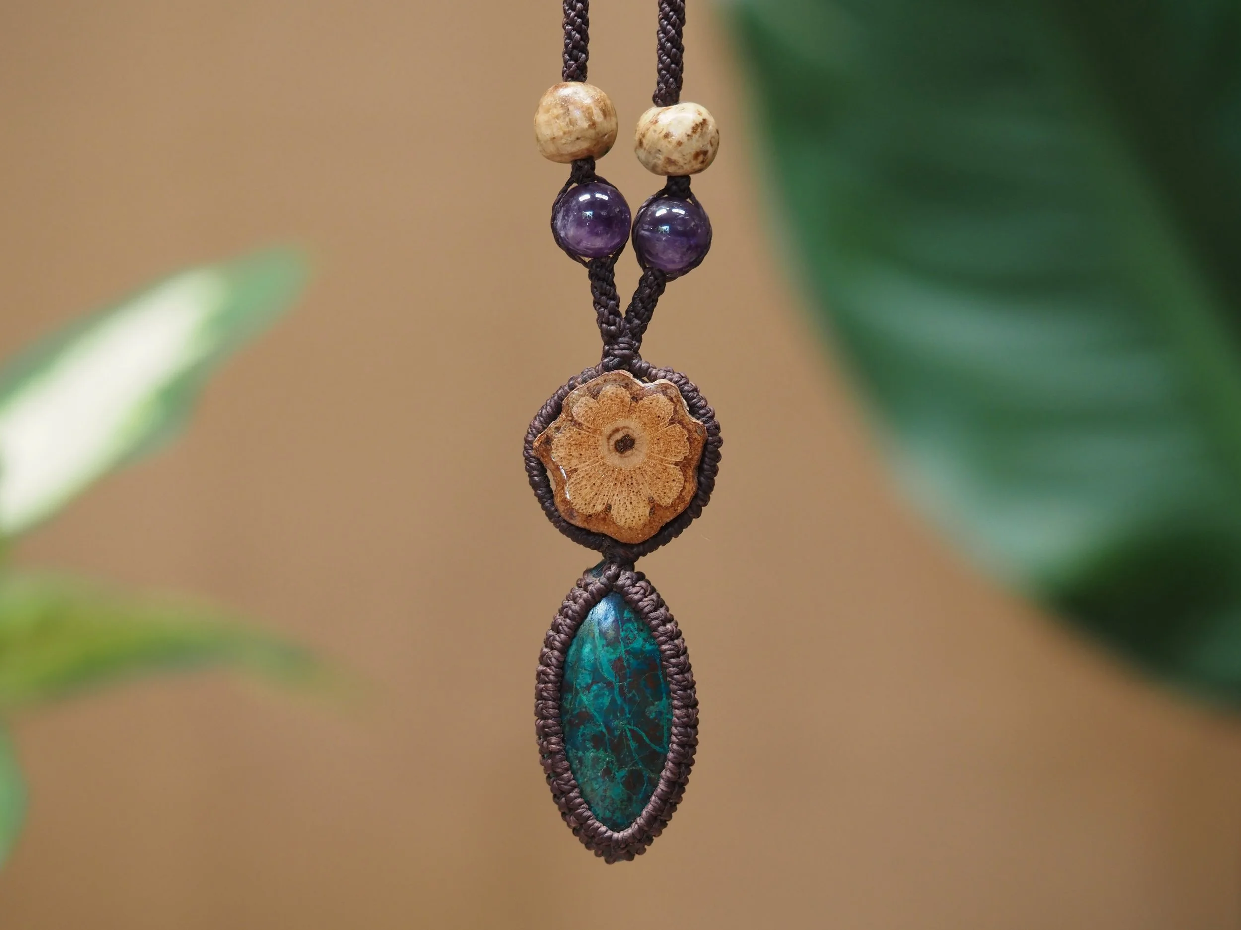 Chrysocolla & Ayahuasca · Macrame Talisman Necklace