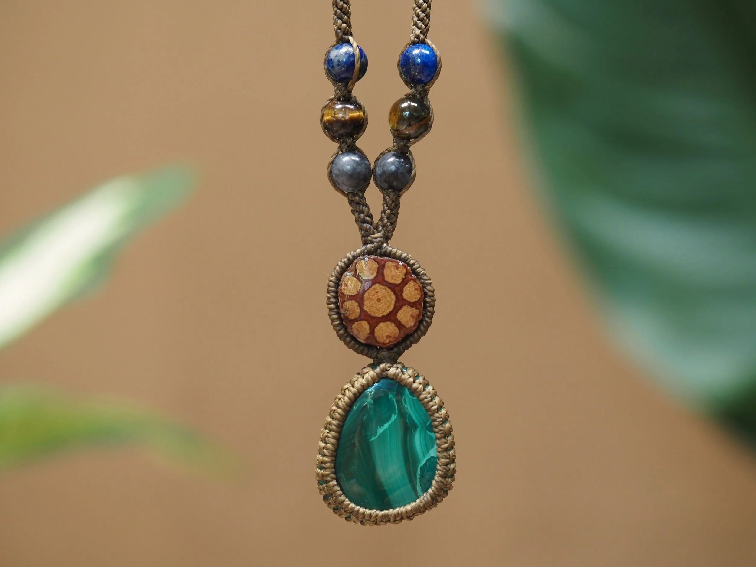 Malachite & Ayahuasca · Macrame Talisman Necklace