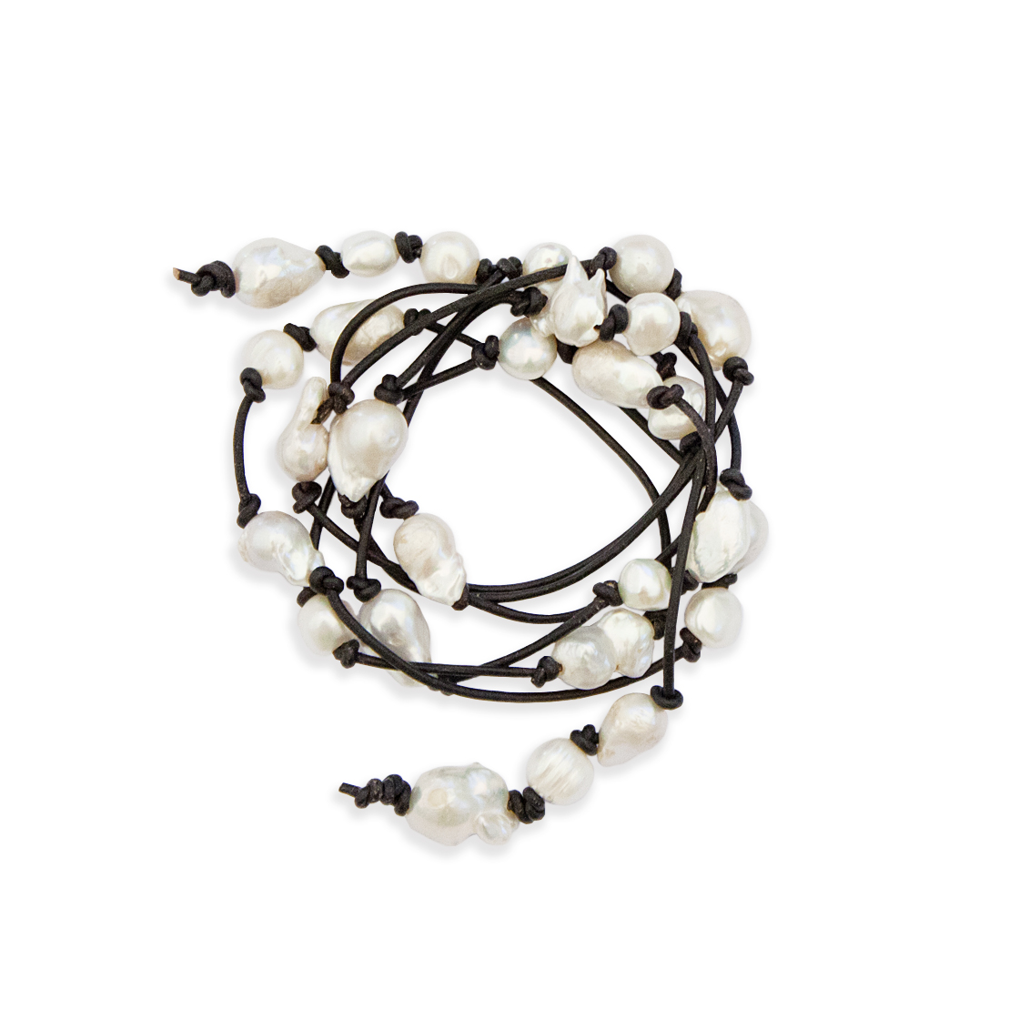 Large White Pearls & Leather Bracelet