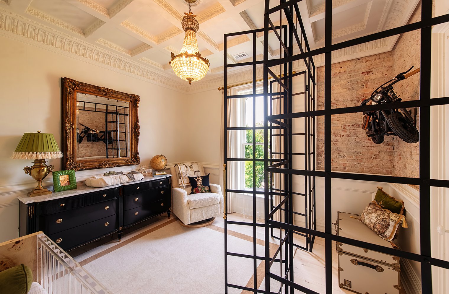 Architectural and interior residential photograph taken of the Iron Victorian for HGTV. This image shows the young baby's bedroom.