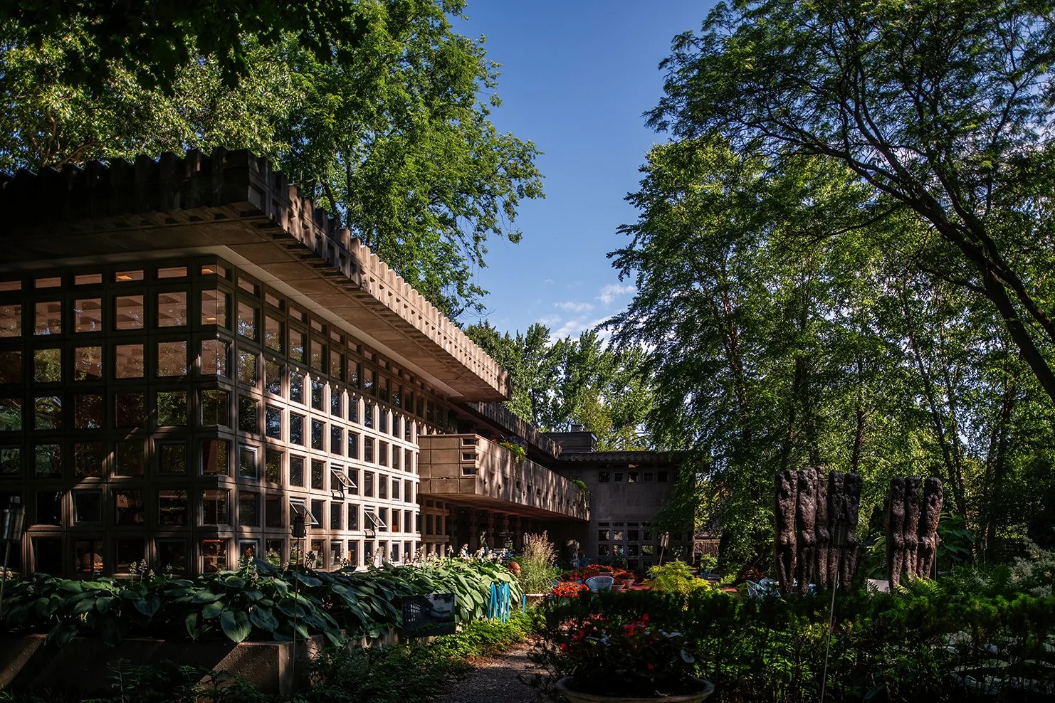Architectural photograph of the Dorothy G. Turkel House in Detroit, Michigan, designed by Frank Lloyd Wright.