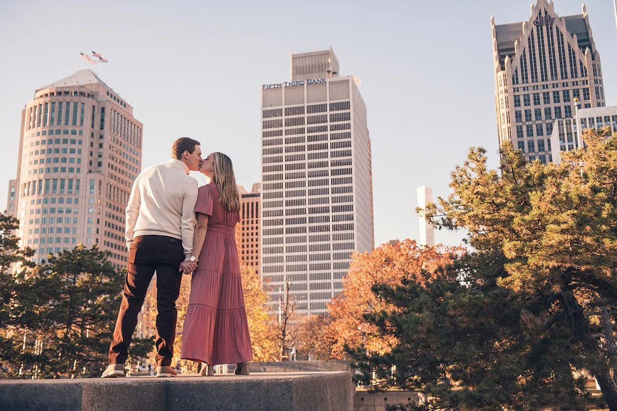   Wedding couple photographed in Detroit by a Detroit wedding photographer, highlighting connection and atmosphere.  