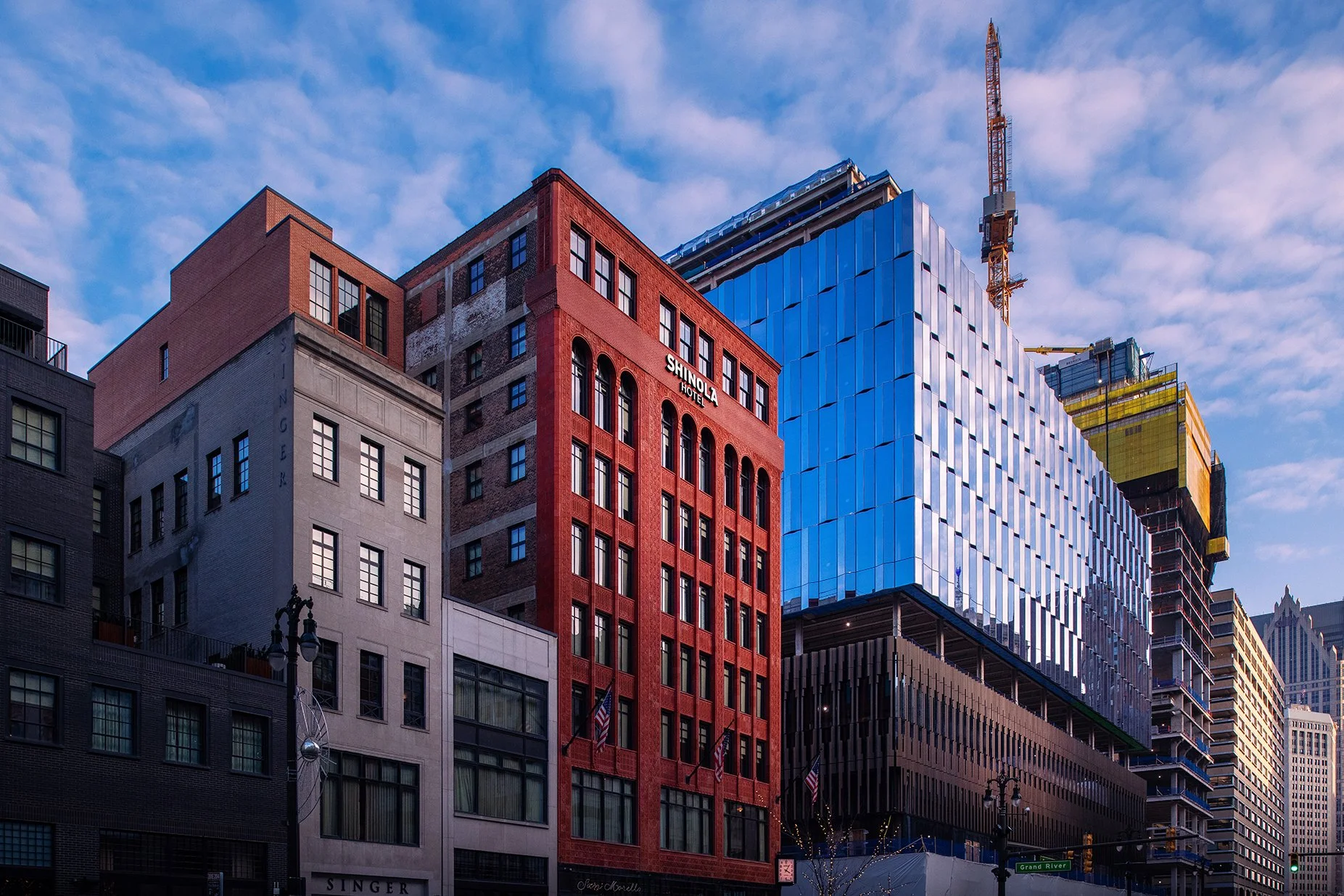  Elevated view of Hudson’s Detroit tower in Detroit by SHoP Architects for Bedrock. 