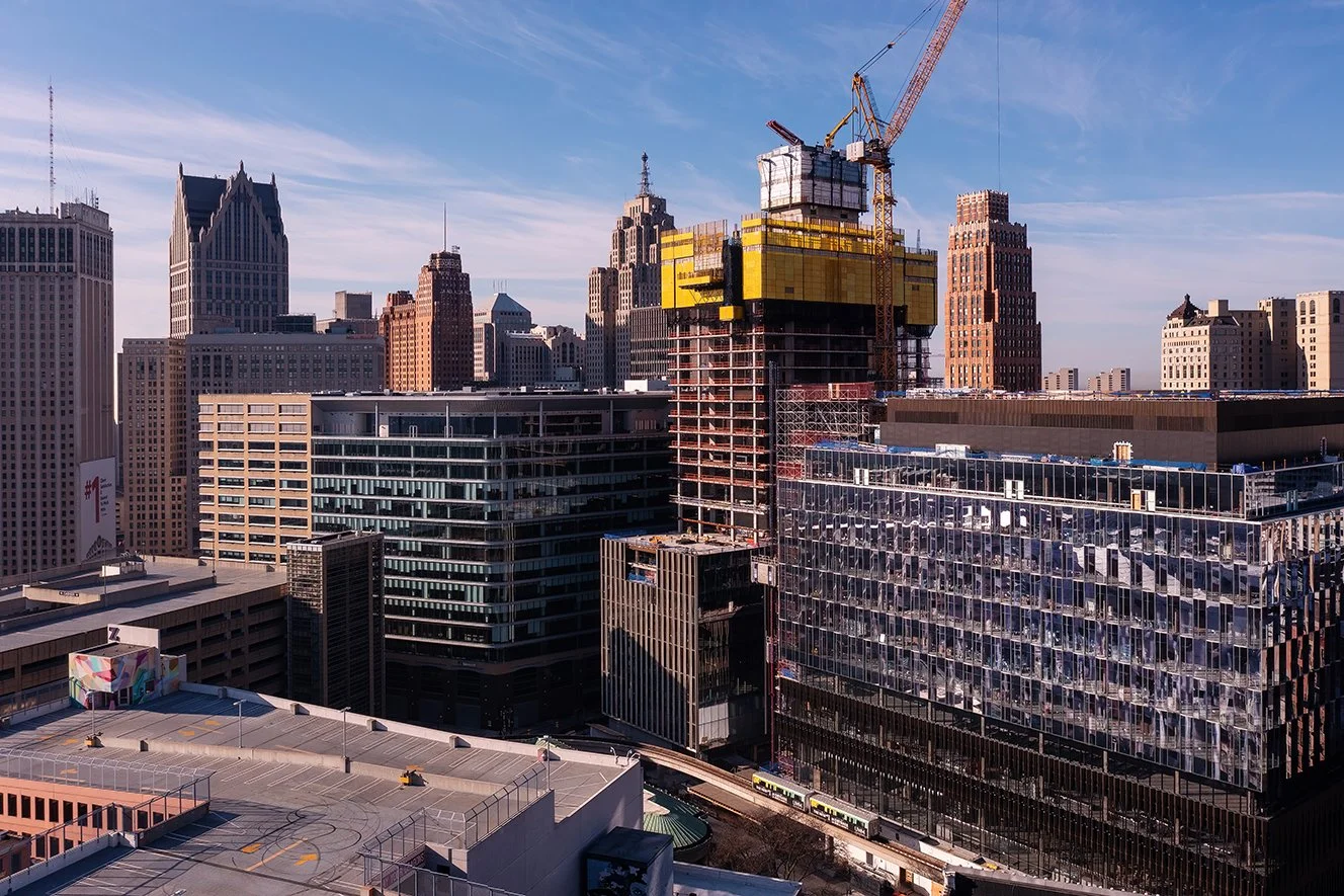  Elevated view of Hudson’s Detroit tower in Detroit by SHoP Architects for Bedrock. 