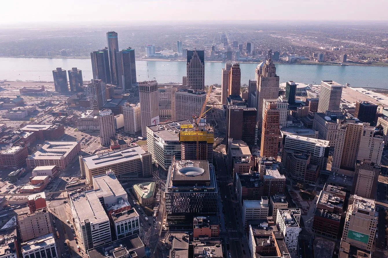  Hudson’s Detroit development photographed in Detroit, designed by SHoP Architects and developed by Bedrock. 