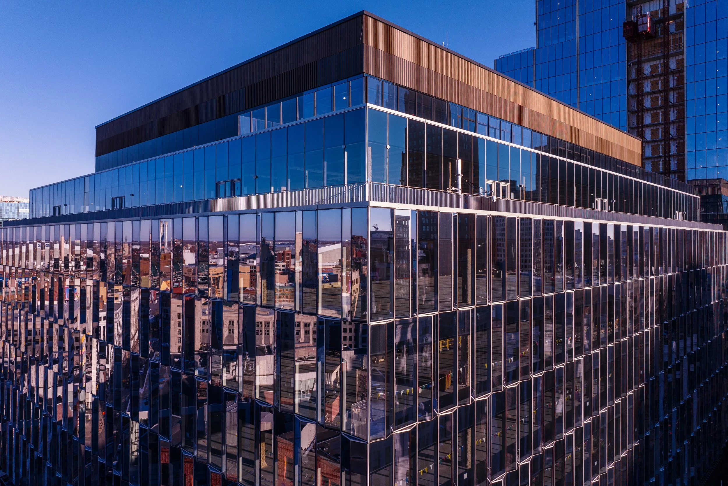  Hudson’s Detroit tower framed within downtown Detroit by SHoP Architects. 