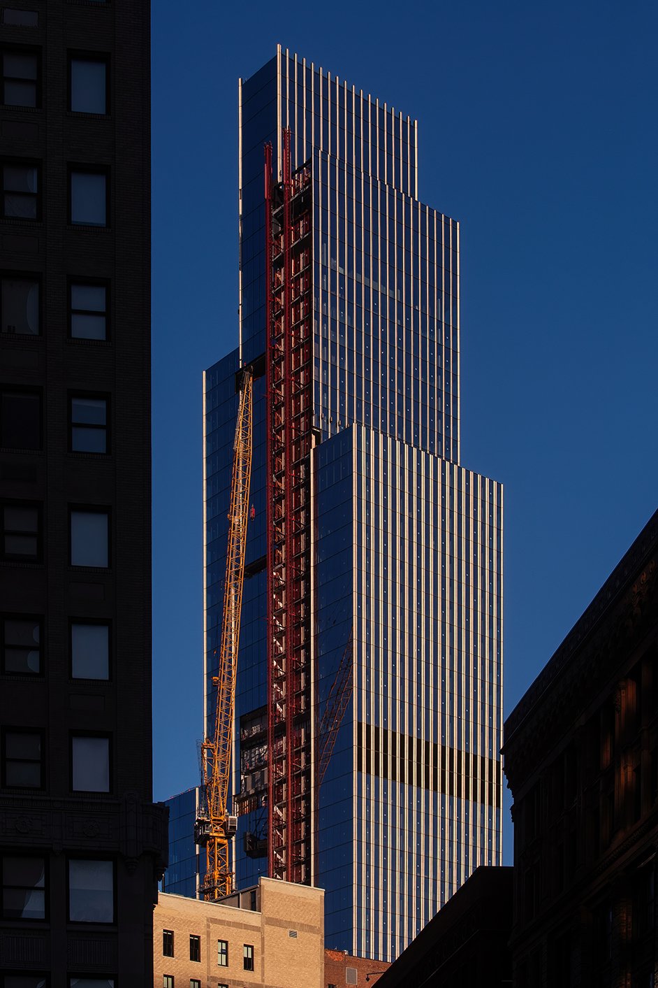 Architectural framing of Hudson’s Detroit in downtown Detroit by SHoP Architects and Bedrock. 