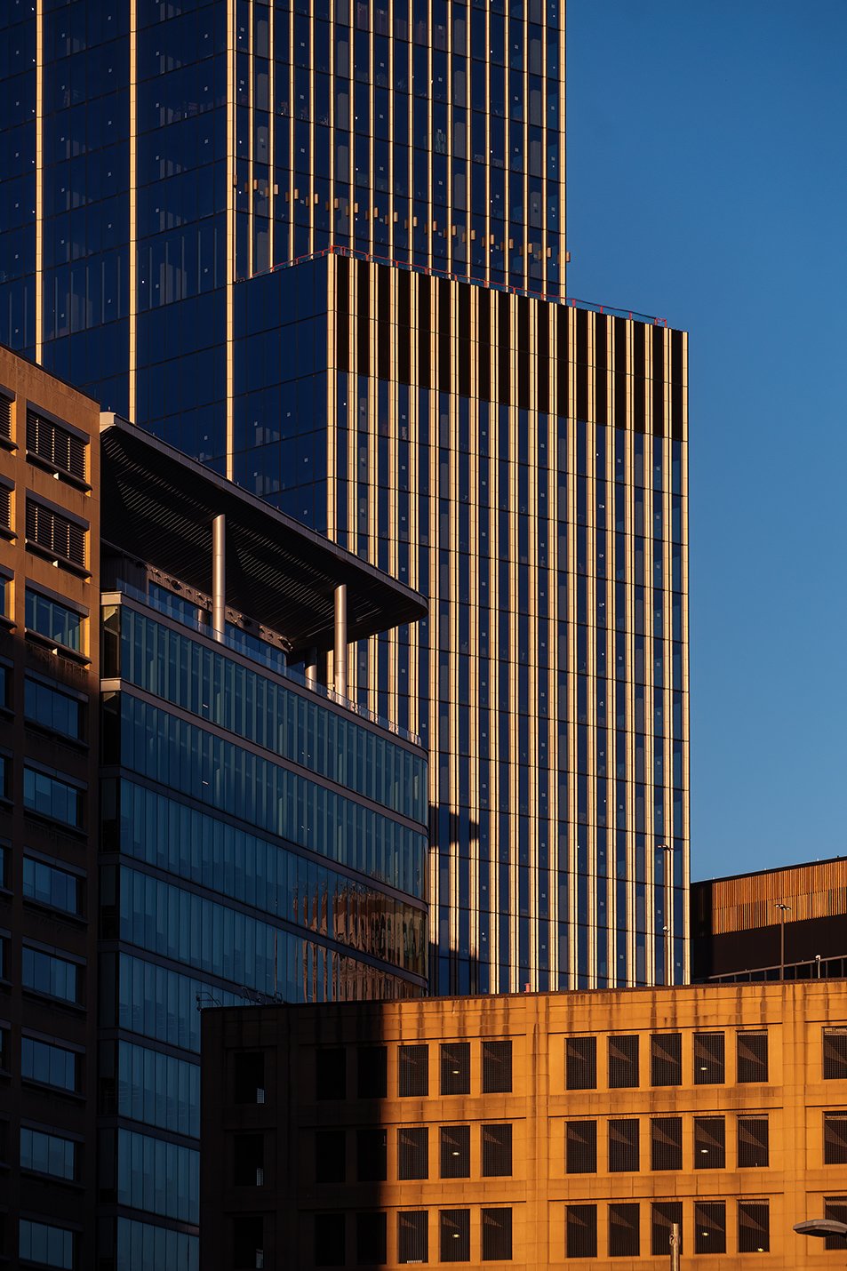  Hudson’s Detroit tower progress in the Detroit skyline for Bedrock by SHoP Architects. 