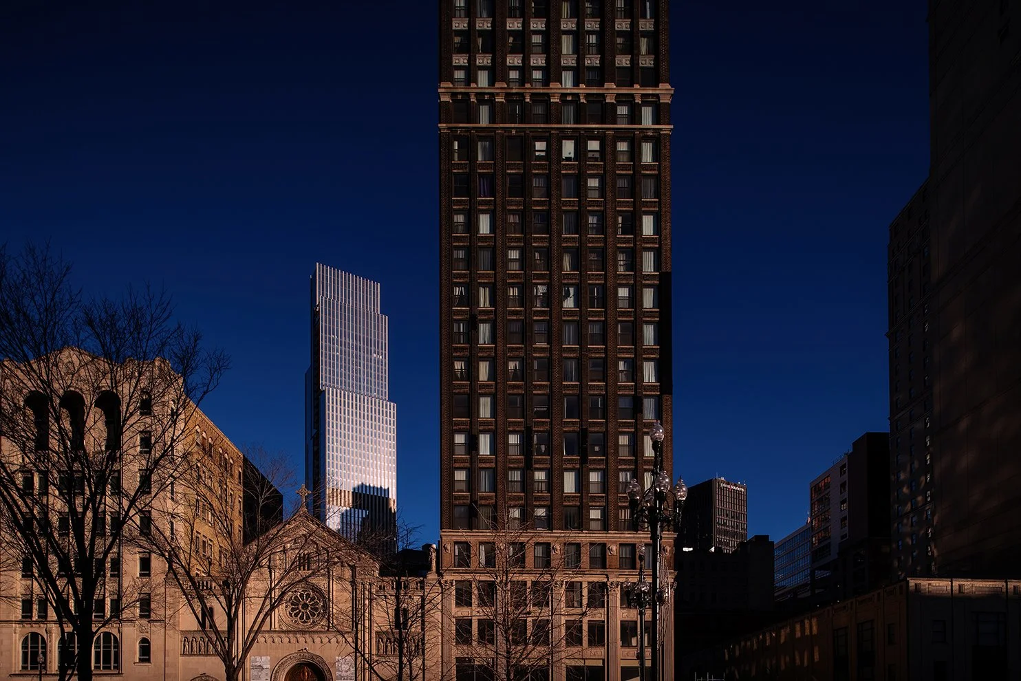  Urban architectural view of Hudson’s Detroit in downtown Detroit for Bedrock. 